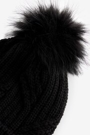 Black Cable Knit Pom Hat - Image 5 of 6