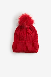 Red Cable Knit Pom Hat - Image 4 of 6