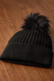 Black 100% Cashmere Knitted Pom Hat - Image 1 of 3