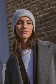 Grey 100% Cashmere Knitted Pom Hat - Image 4 of 5