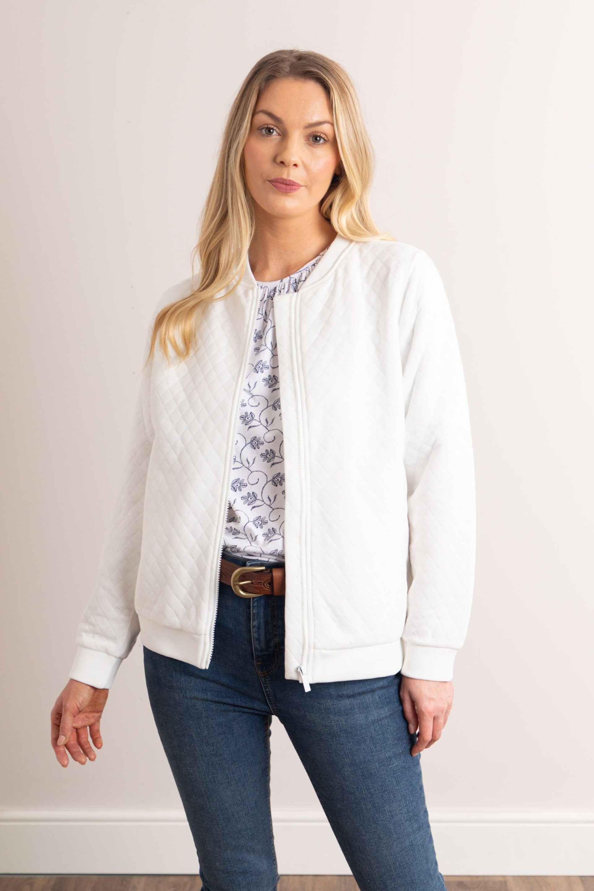 Lakeland Clothing Marissa Jersey Quilted White Bomber Jacket - Image 4 of 8