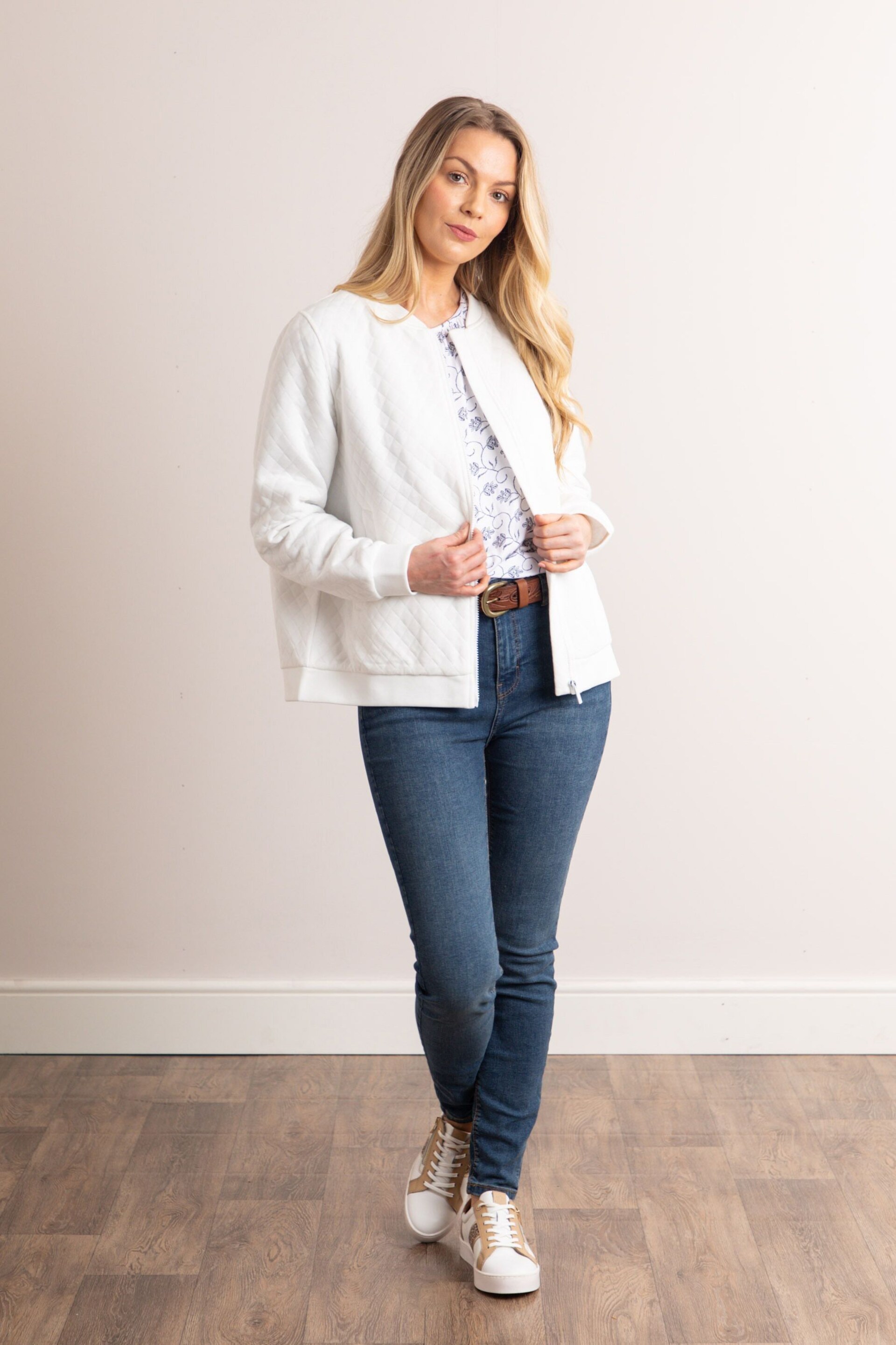 Lakeland Clothing Marissa Jersey Quilted White Bomber Jacket - Image 5 of 8