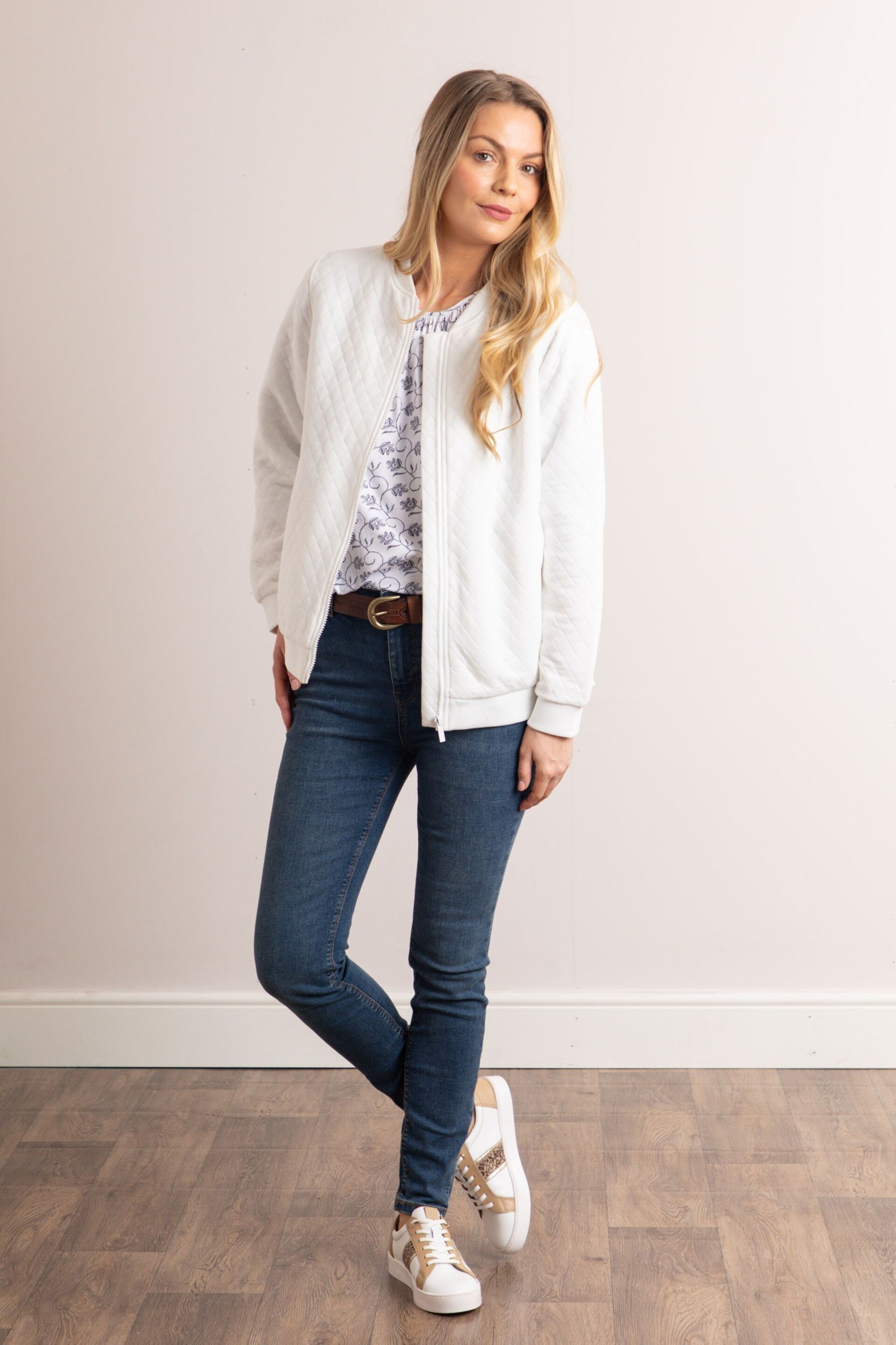 Lakeland Clothing White Marissa Jersey Quilted Bomber Jacket - Image 6 of 8