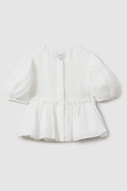 Reiss Ivory Matty Puff Sleeve Peplum Top - Image 1 of 4