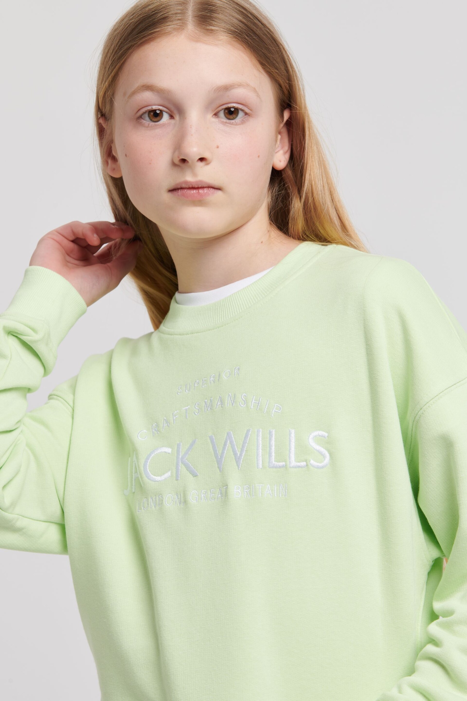 Jack Wills Loose Fit Girls Green Huntston Crew Sweatshirt - Image 3 of 7