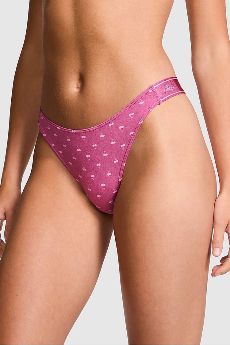 Victoria's Secret PINK Midnight Mauve Pink Cherries Thong Cotton Logo Knickers - Image 1 of 3