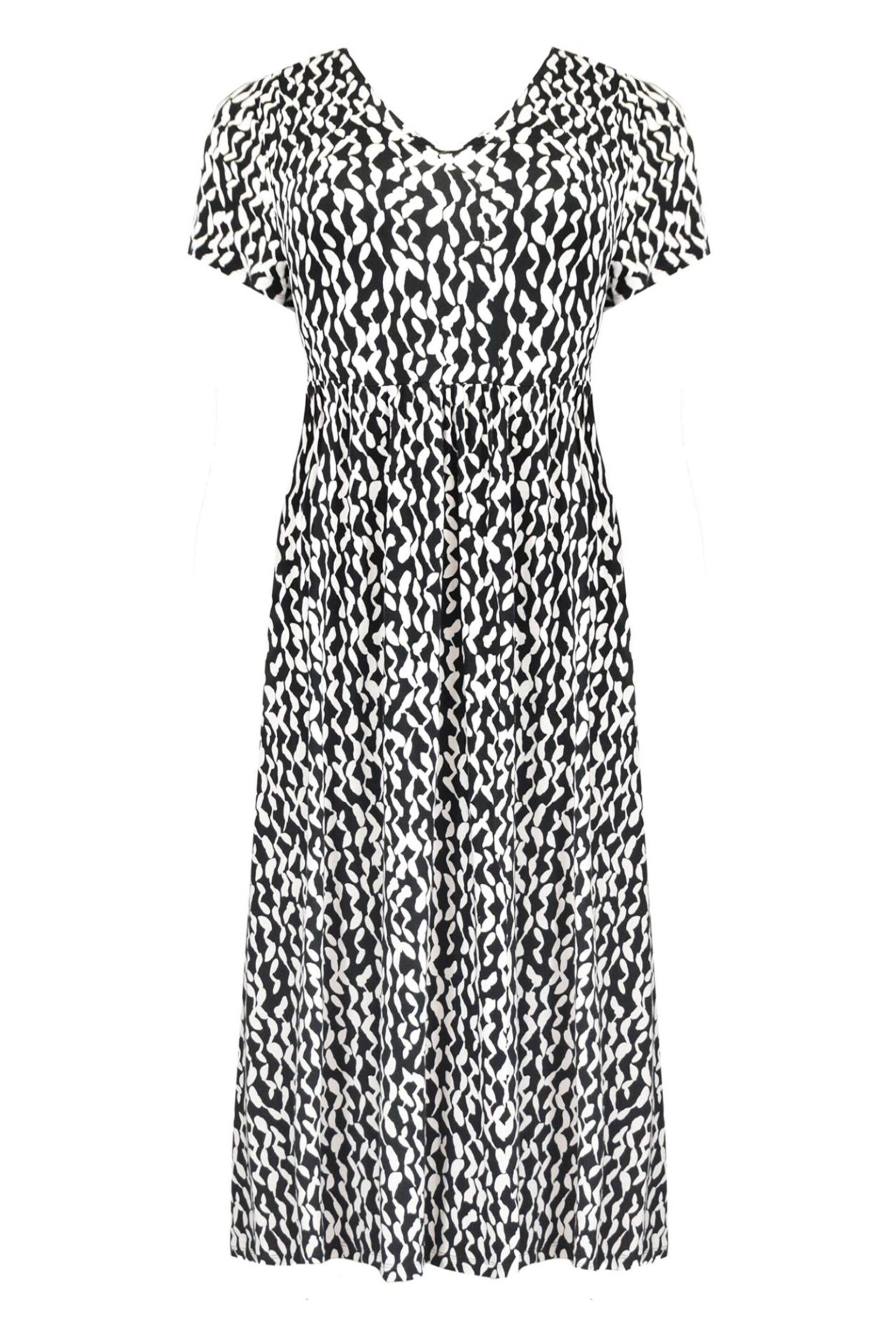 Live Unlimited Curve Mono Curl Print Jersey Short Sleeve Black Midi Dress - Image 5 of 6