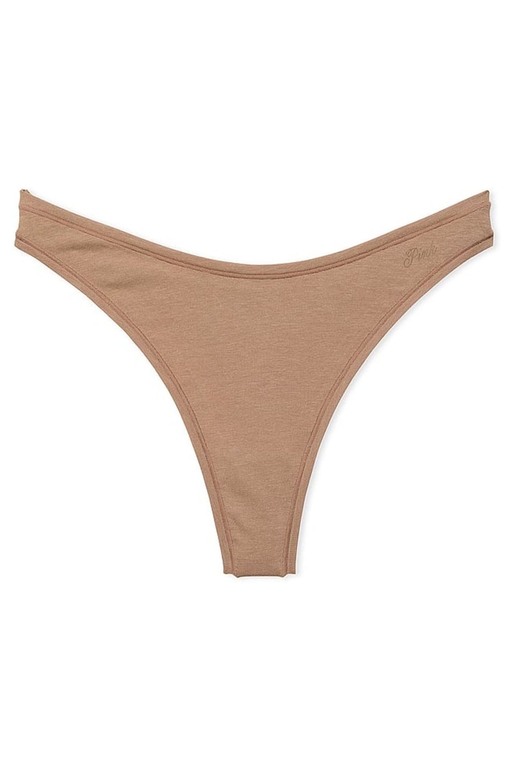 Victoria's Secret PINK Latte Brown Thong Cotton Knickers - Image 1 of 1