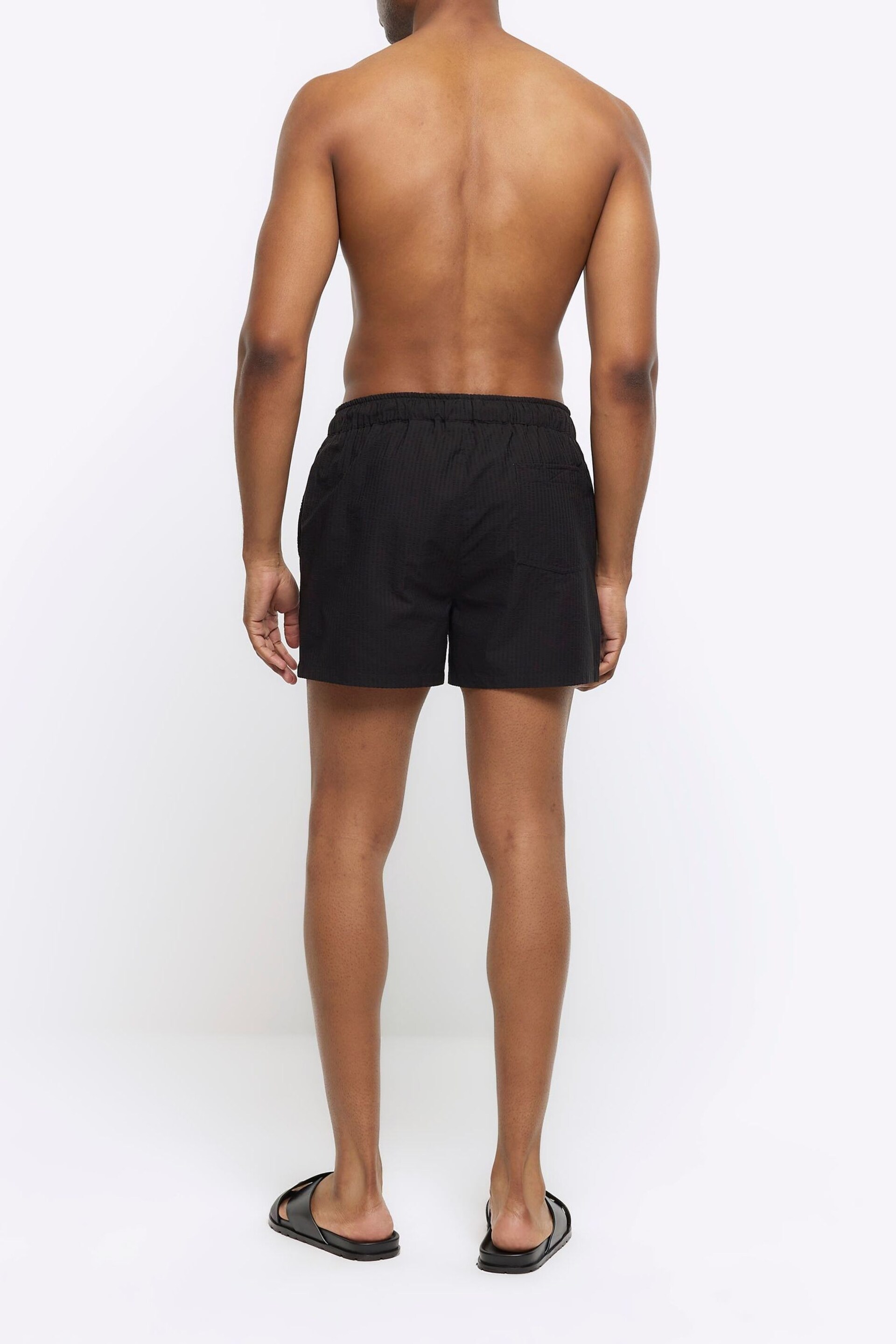 River Island Black Elasticated Seersucker Swim Shorts - Image 2 of 3