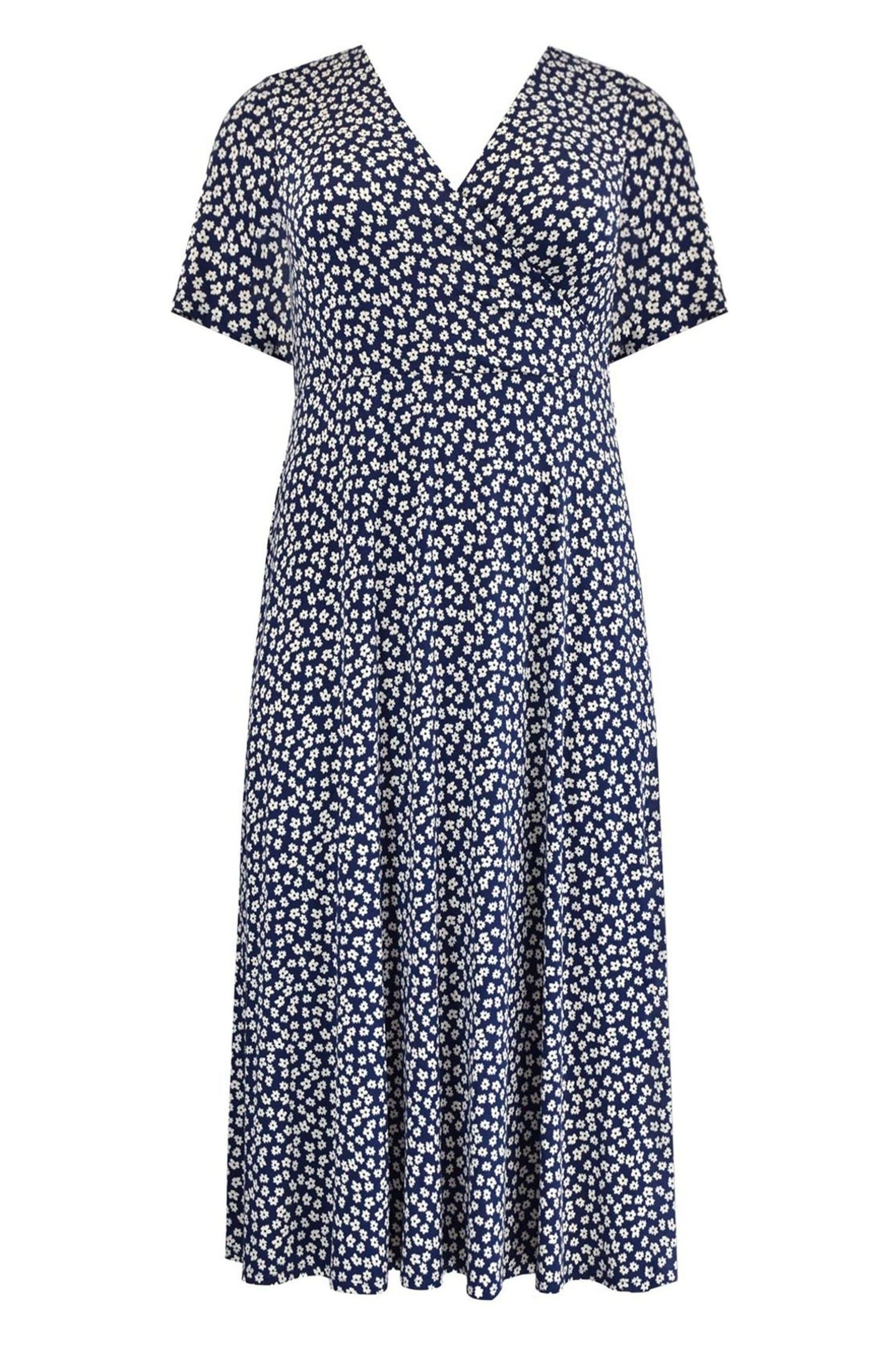 Live Unlimited Curve Blue Petite Ditsy Print Jersey Wrap Midi Dress - Image 4 of 4