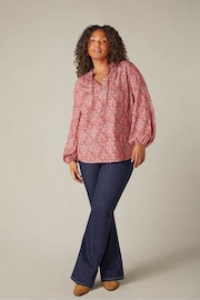 Live Unlimited Red Paisley Print Shirred Neck Blouse - Image 2 of 7