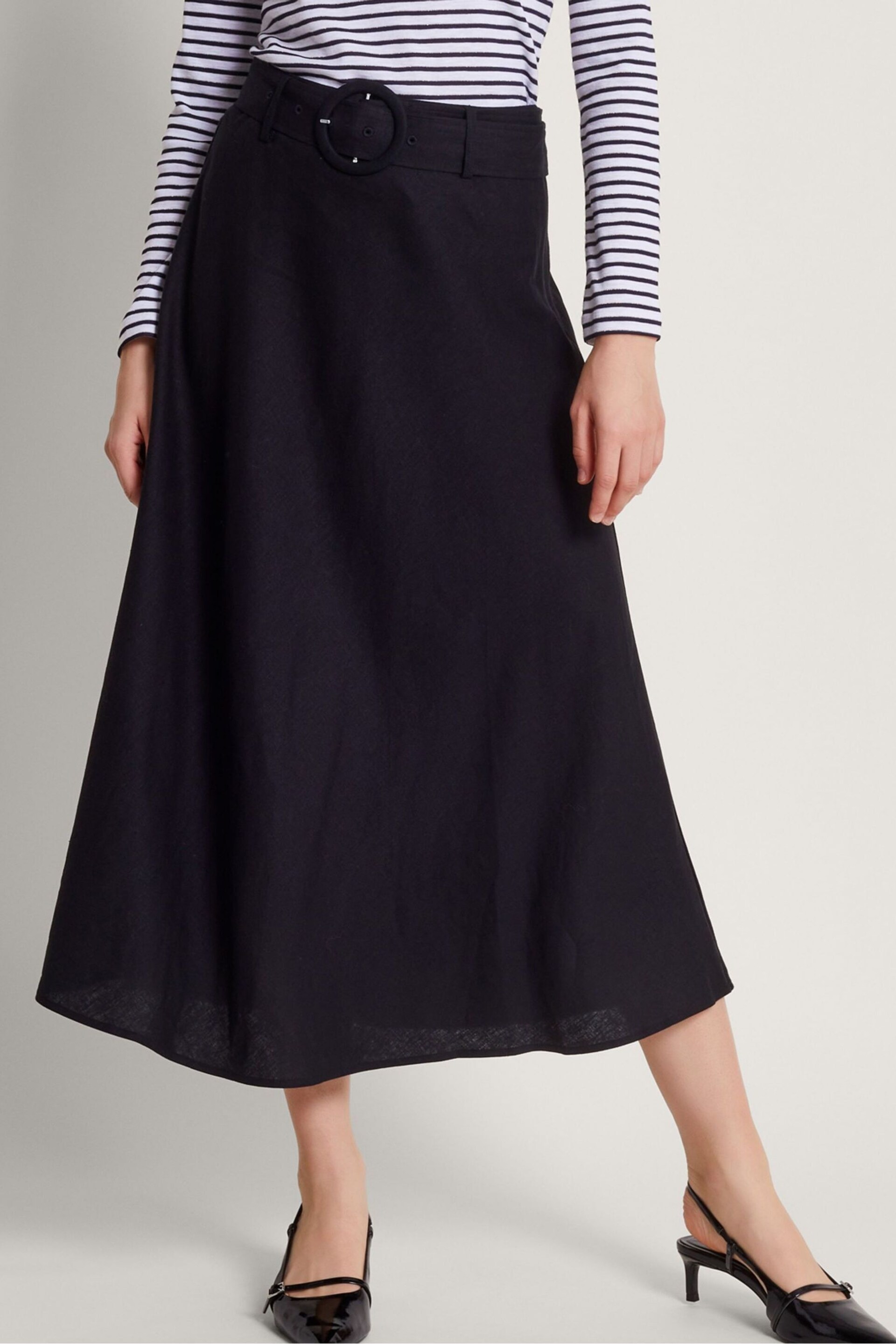 Monsoon Black Belted Midi Skirt - Image 3 of 5