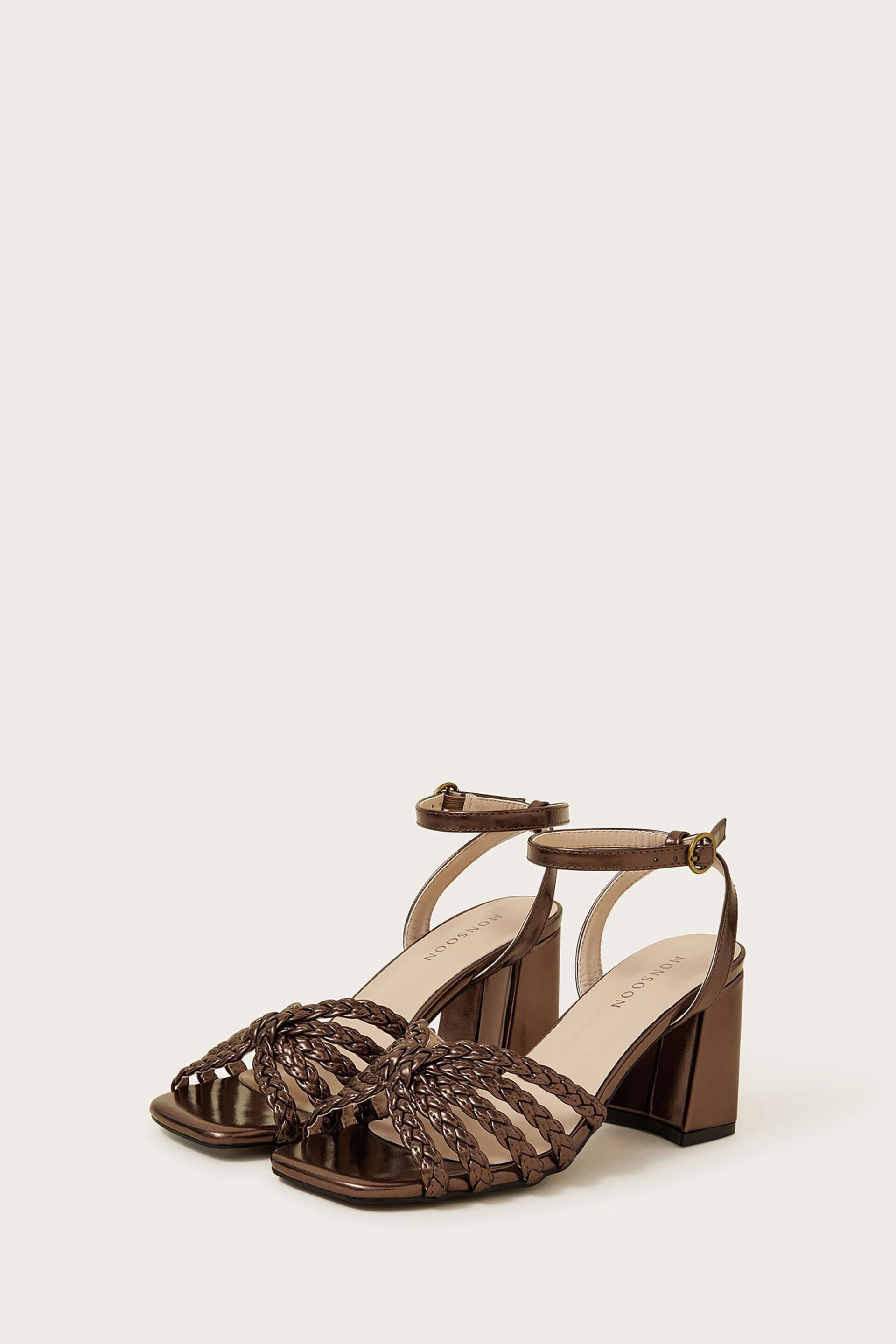 Monsoon Silver/Brown Plaited Block Heel Sandals - Image 2 of 3