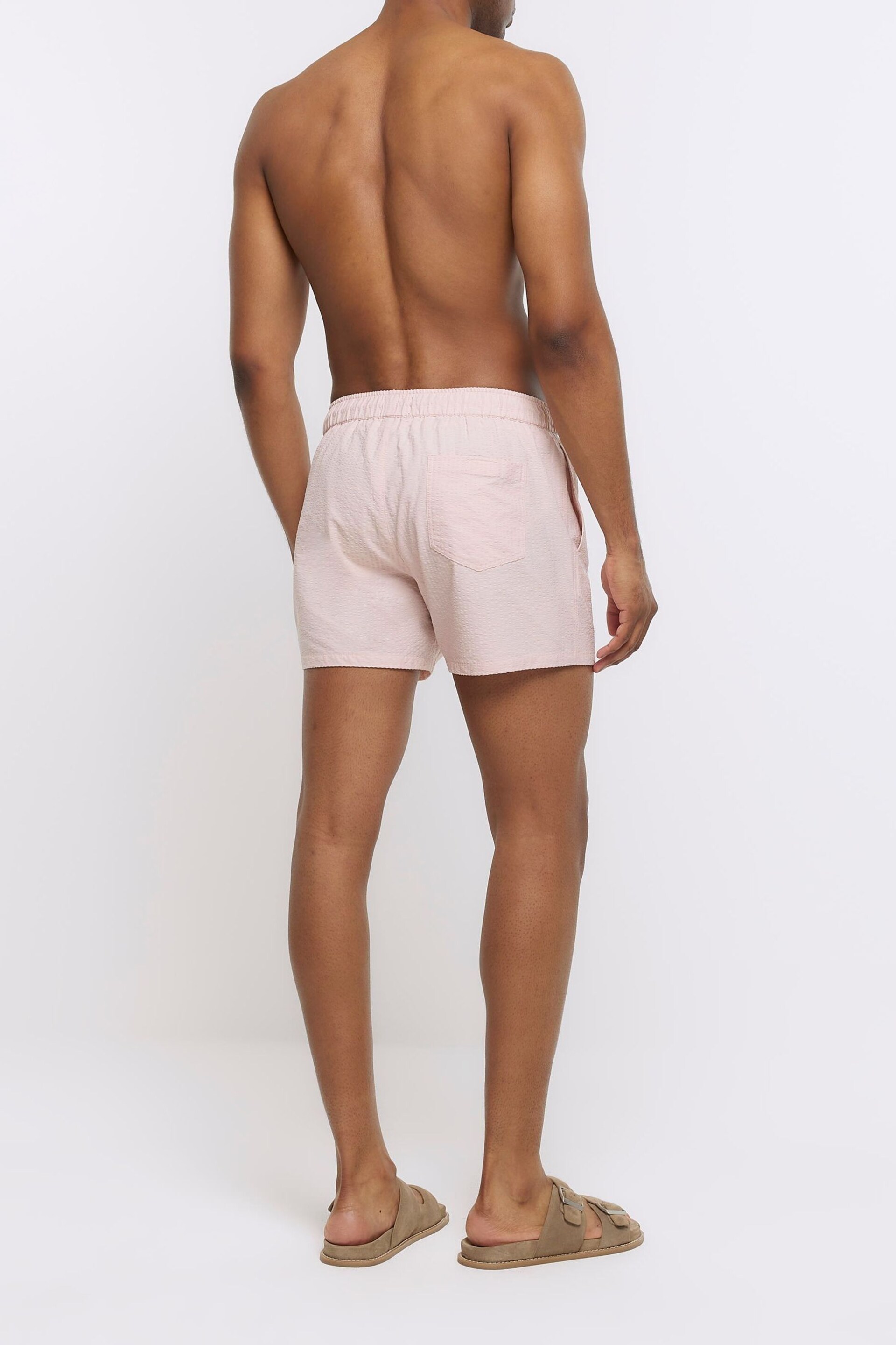 River Island Pink Elasticated Seersucker Swim Shorts - Image 2 of 3