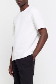 River Island White Slim Fit Quilted T-Shirt - Image 3 of 4