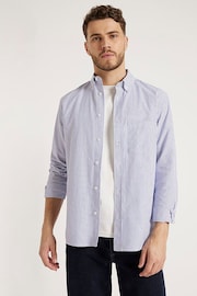 River Island Blue Slim Fit Stripe Oxford Shirt - Image 1 of 6