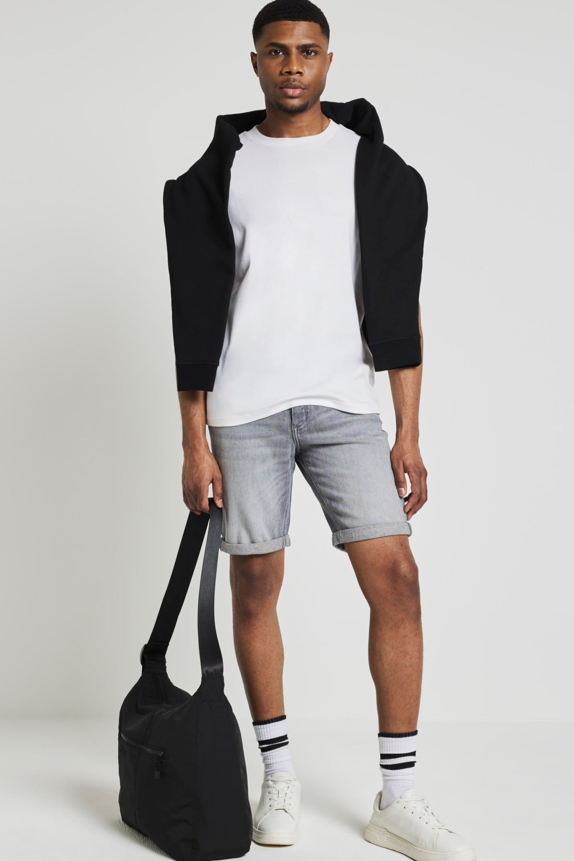 River Island Grey Slim Denim Shorts - Image 1 of 4