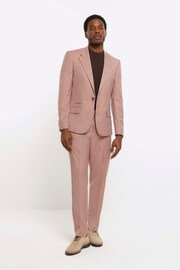 River Island Pink Slim Fit Textured Suit Trousers - Image 1 of 4