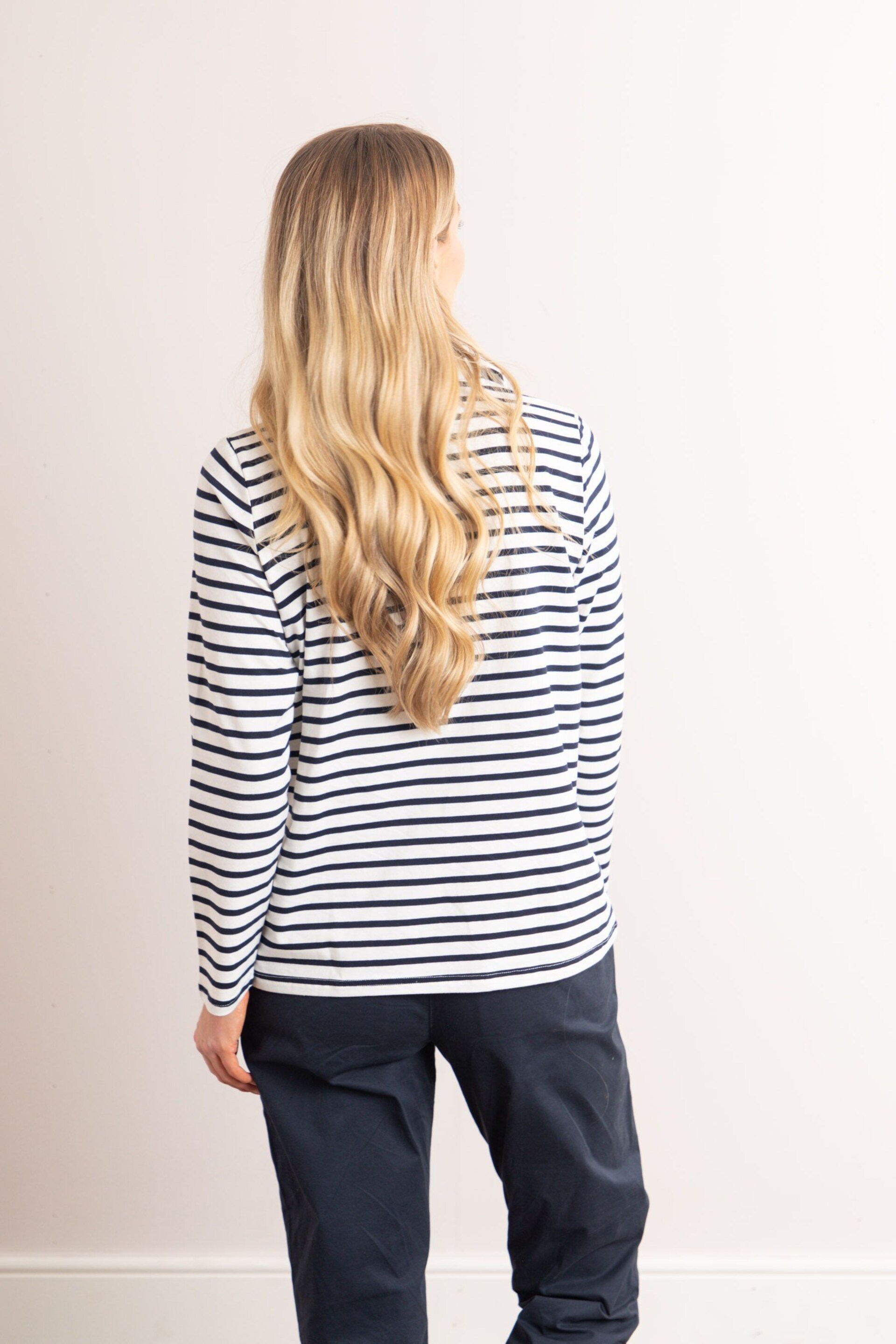 Lakeland Clothing Daisy V-Neck Collared Stripe White Jersey Top - Image 2 of 6
