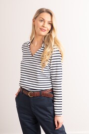 Lakeland Clothing Daisy V-Neck Collared Stripe White Jersey Top - Image 3 of 6