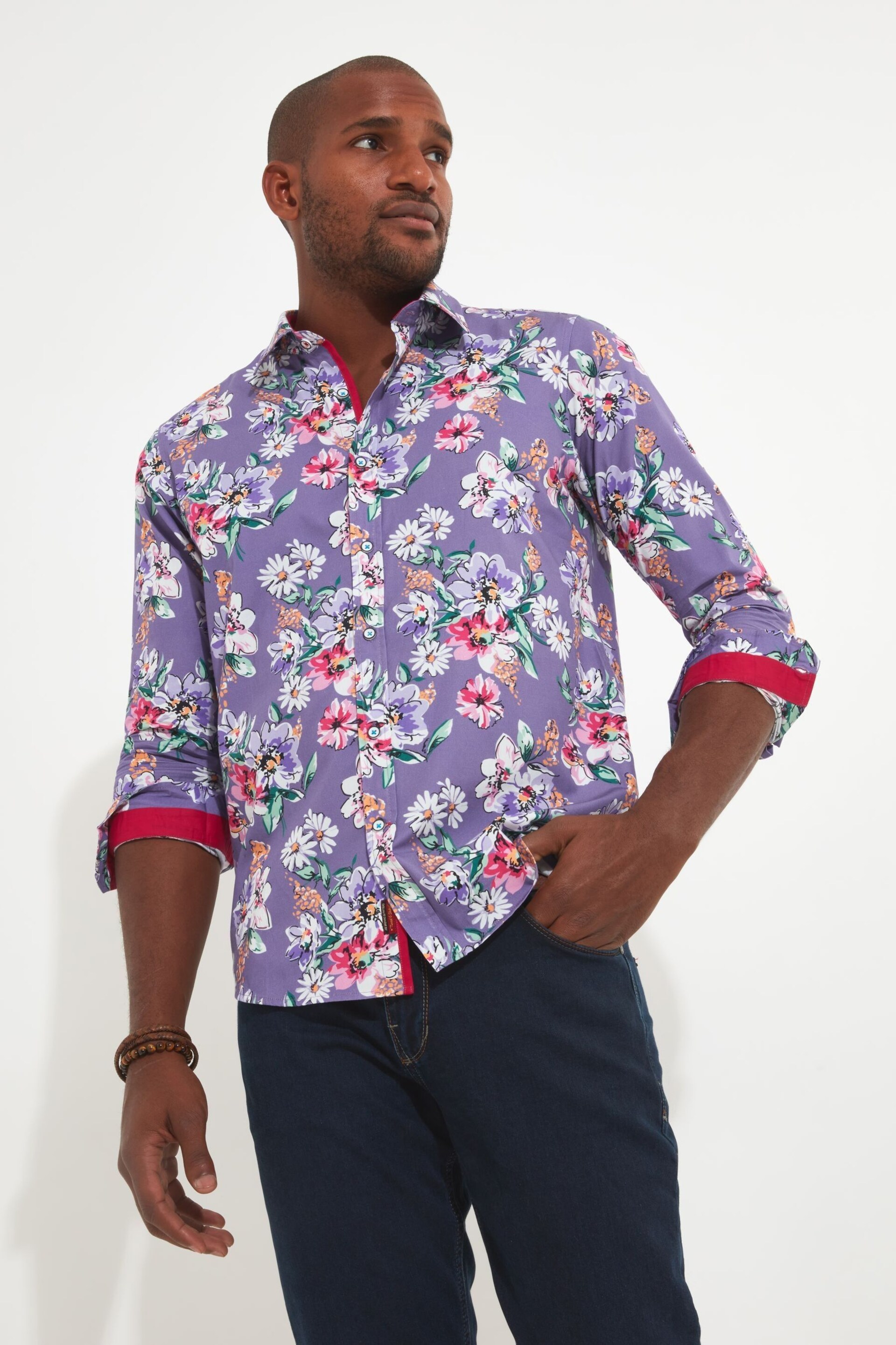 Joe Browns Purple Summer Floral Long Sleeve Shirt - Image 1 of 5