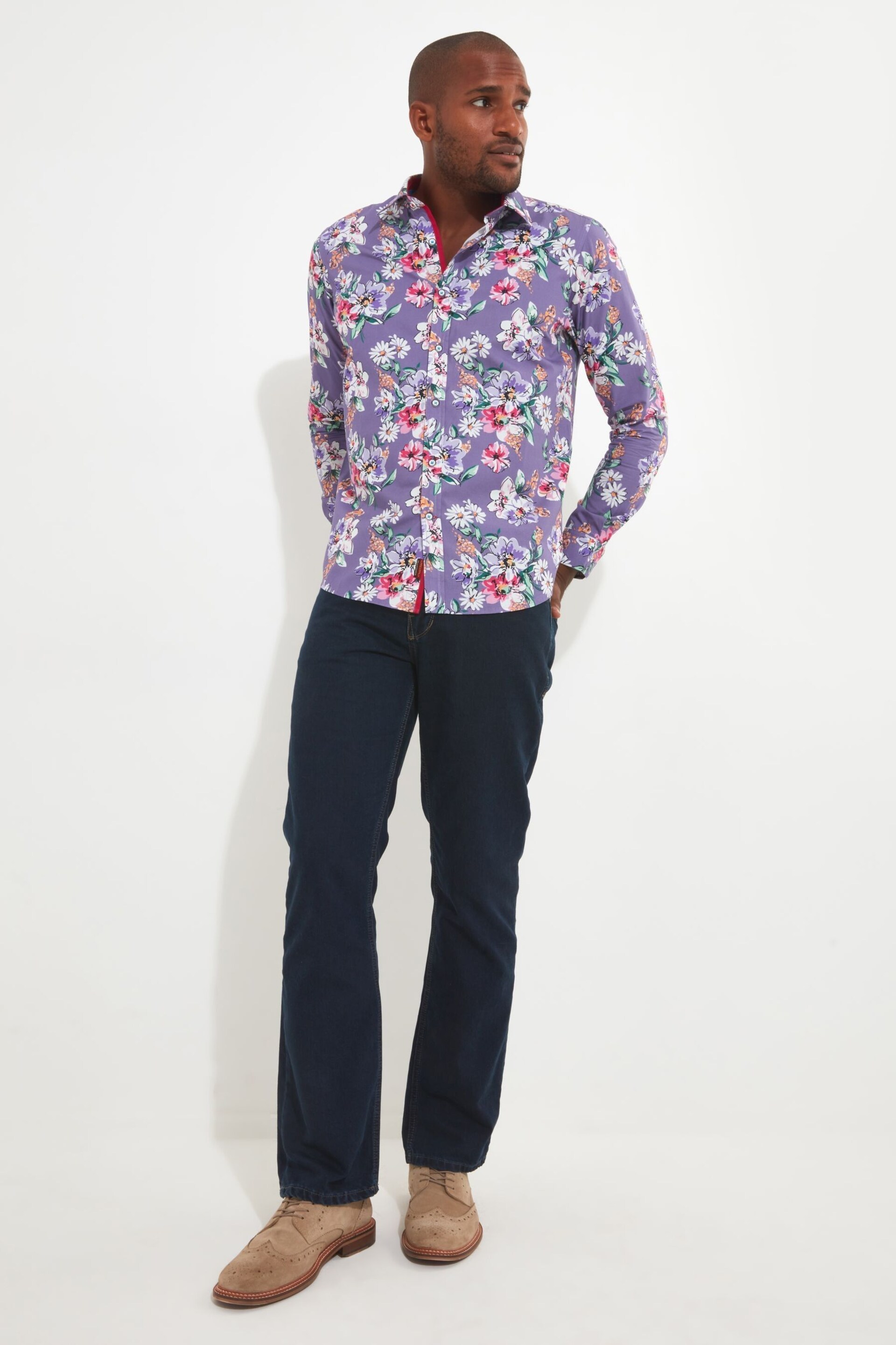 Joe Browns Purple Summer Floral Long Sleeve Shirt - Image 3 of 5