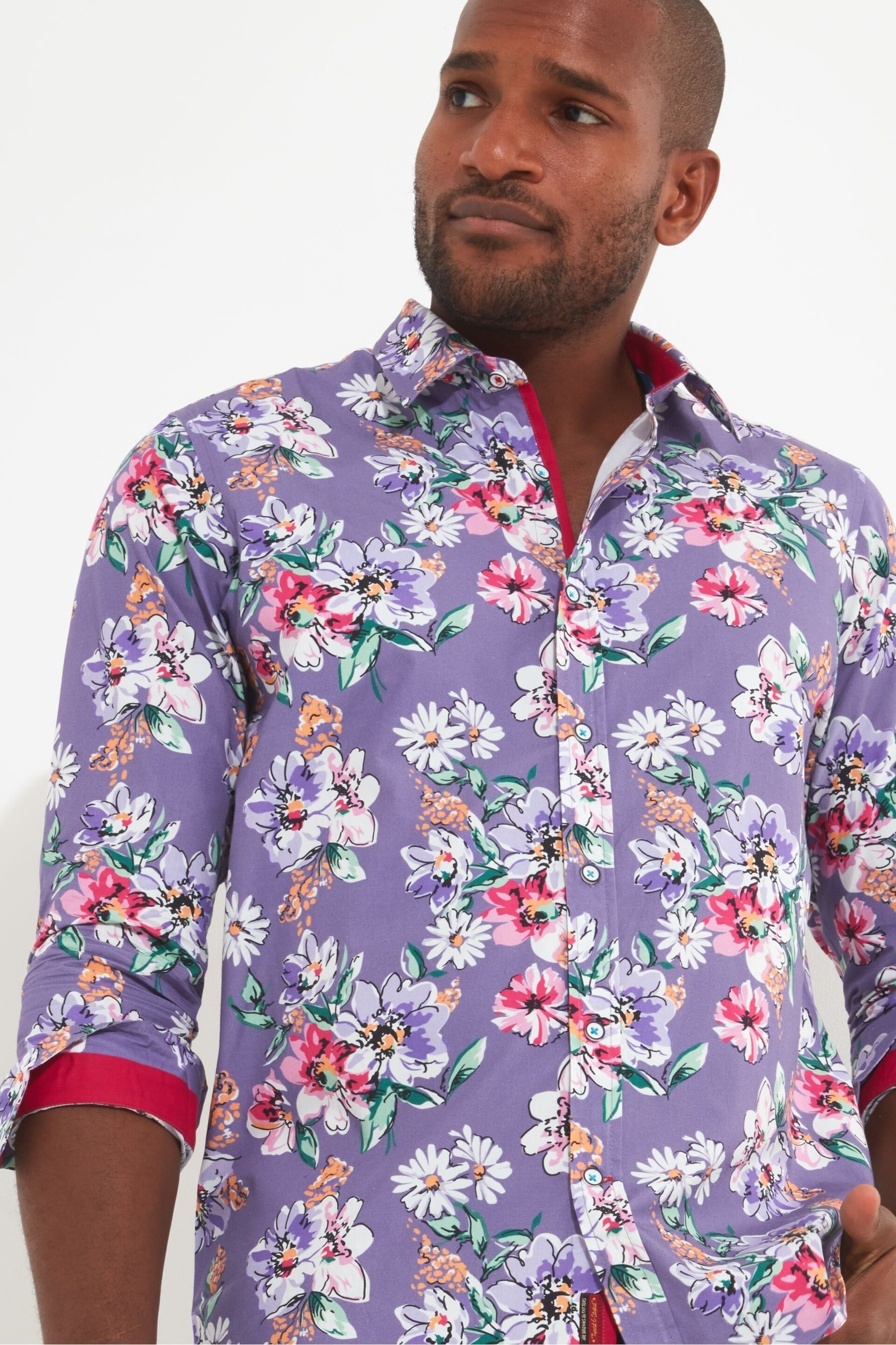 Joe Browns Purple Summer Floral Long Sleeve Shirt - Image 4 of 5