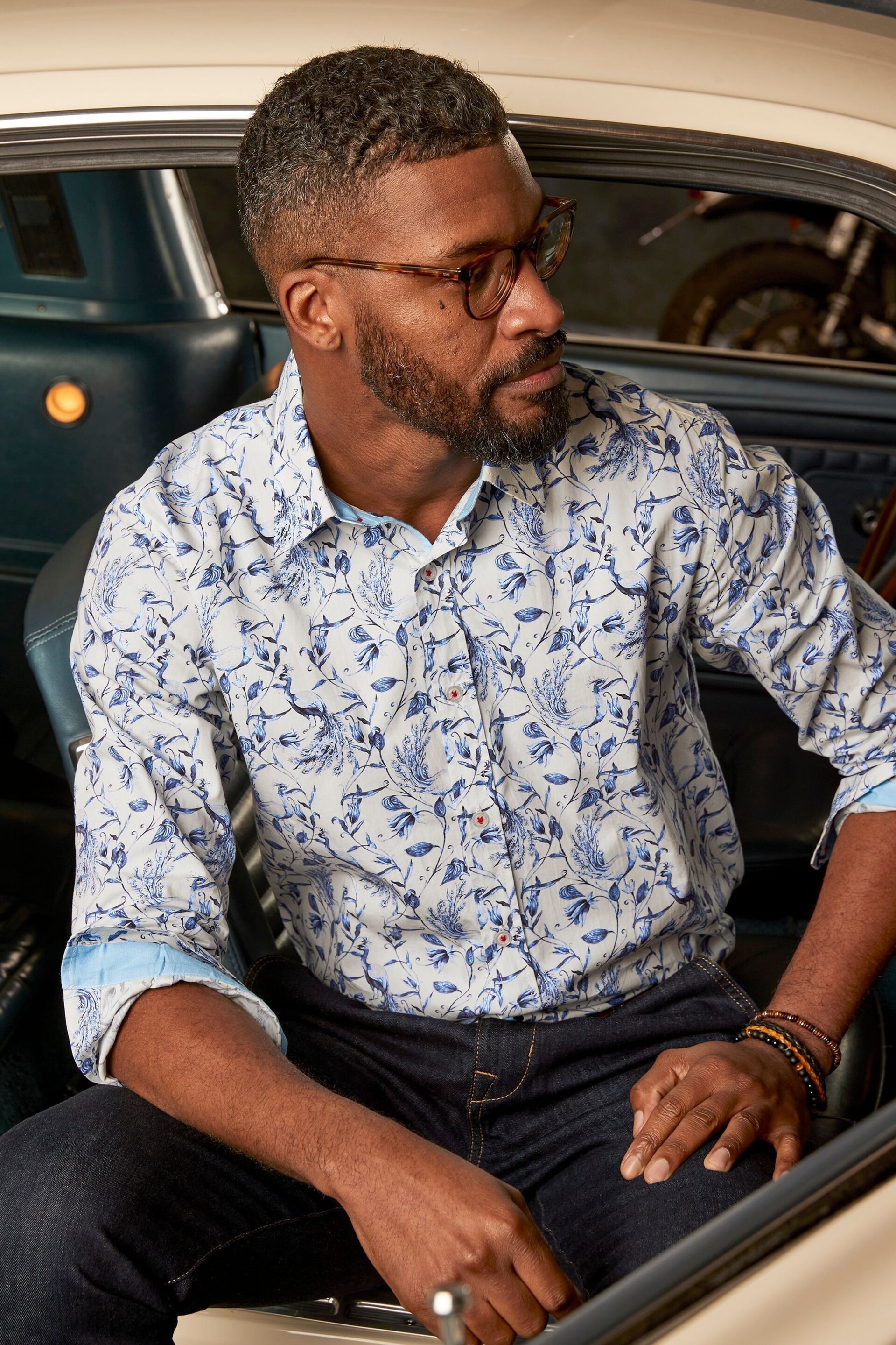 Joe Browns Blue Peacock Bird Print Shirt - Image 2 of 7