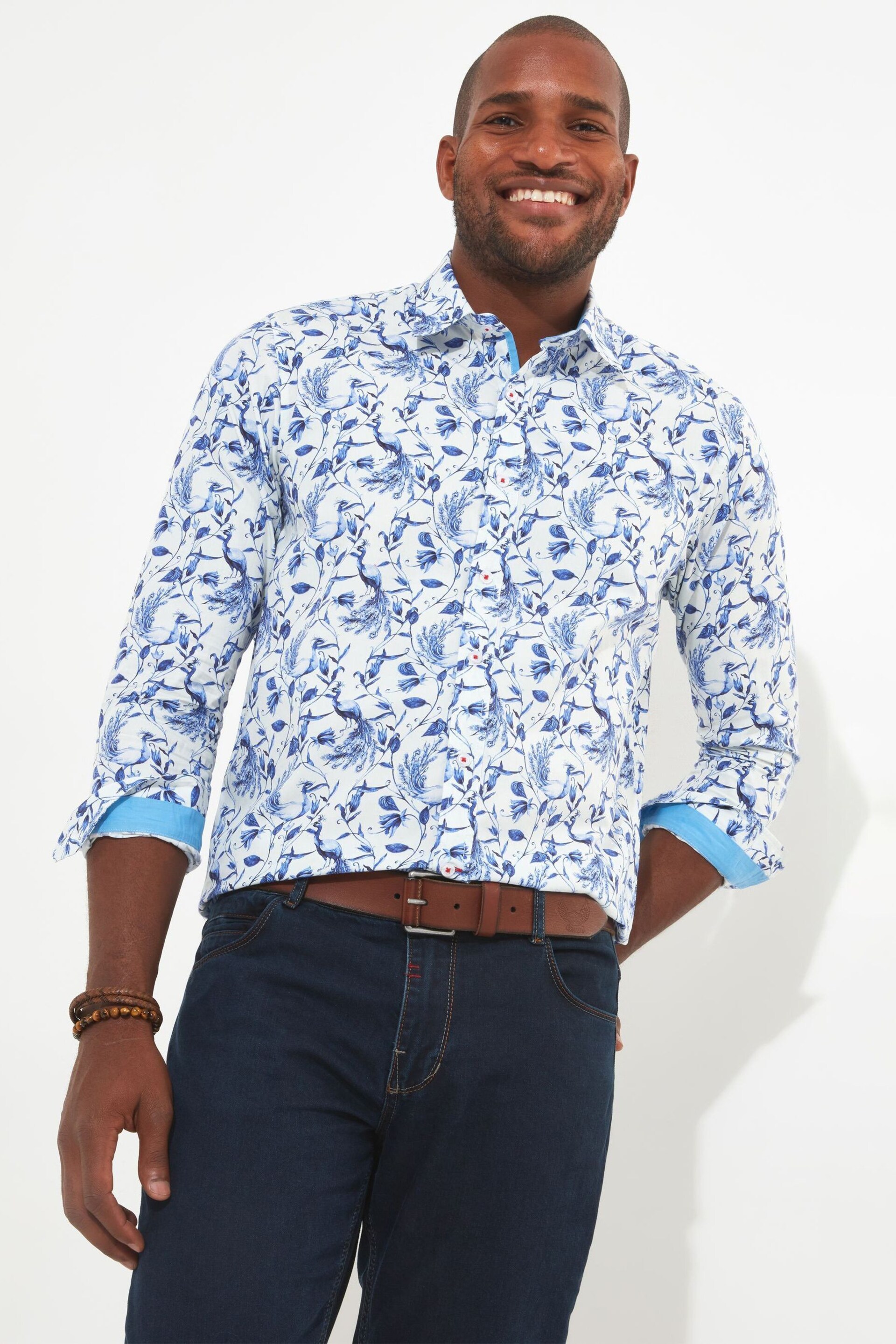 Joe Browns Blue Peacock Bird Print Shirt - Image 3 of 7