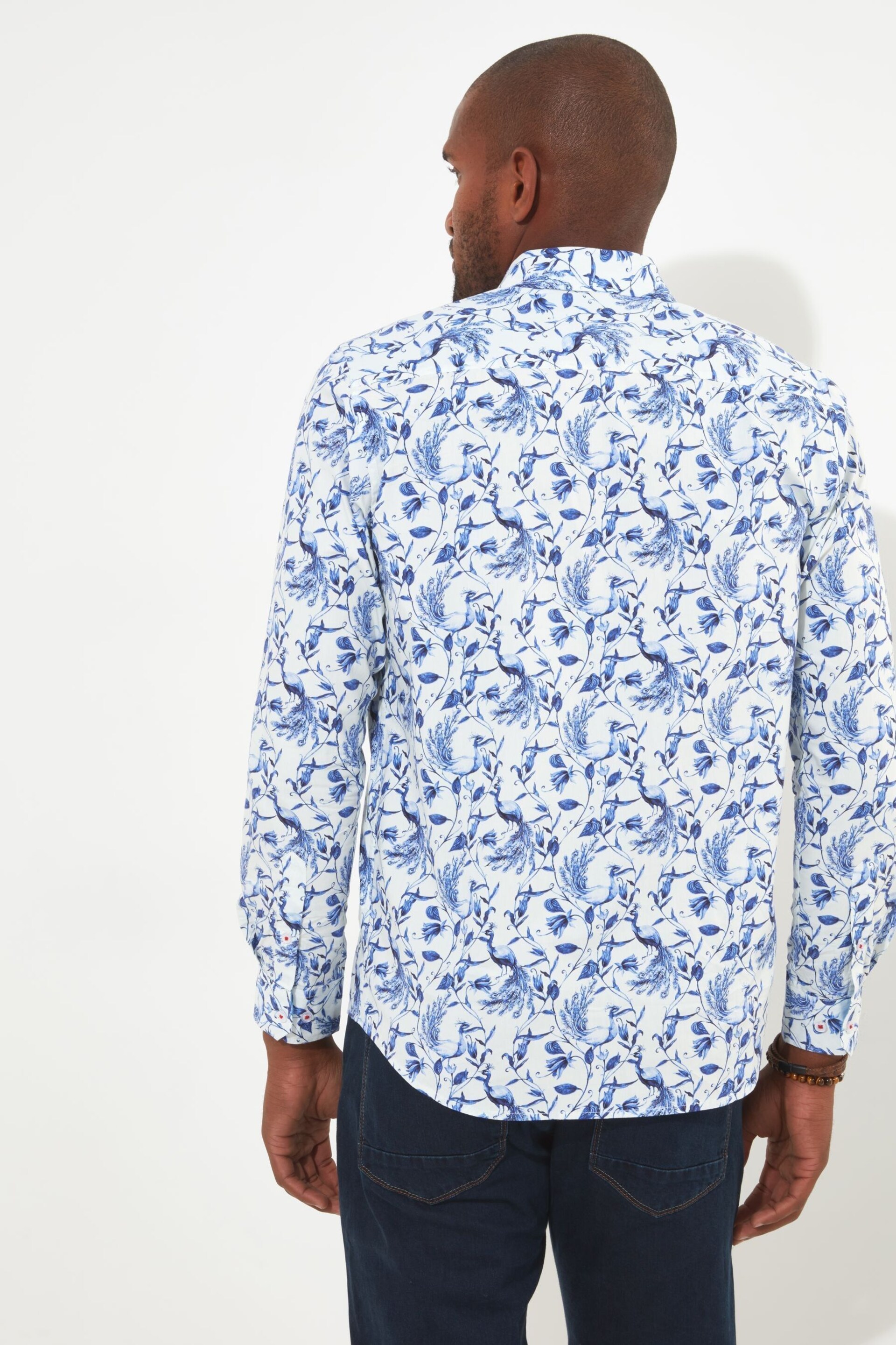 Joe Browns Blue Peacock Bird Print Shirt - Image 4 of 7