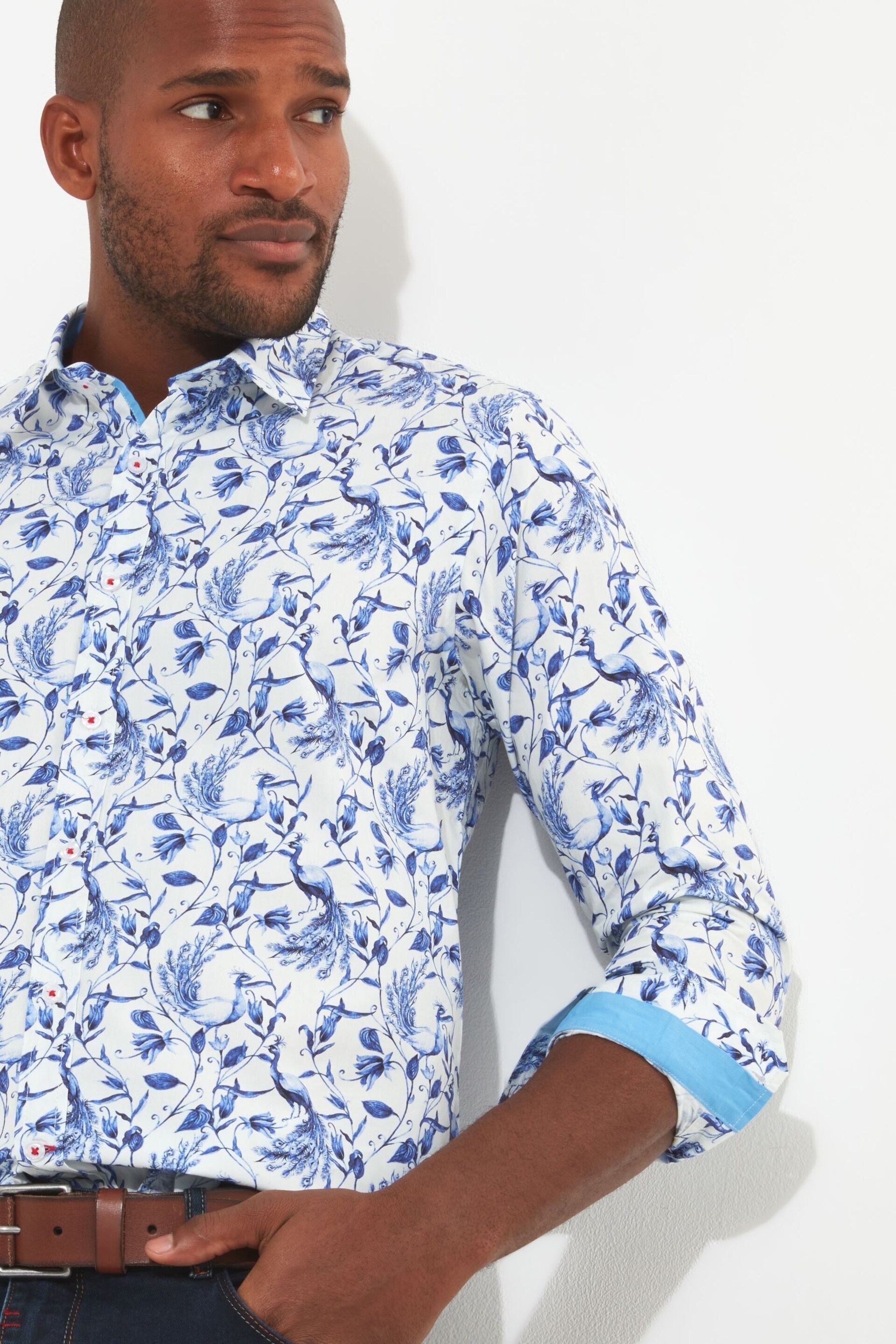 Joe Browns Blue Peacock Bird Print Shirt - Image 6 of 7