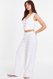 Quiz White Linen Look Wide Leg Trousers - Image 3 of 4
