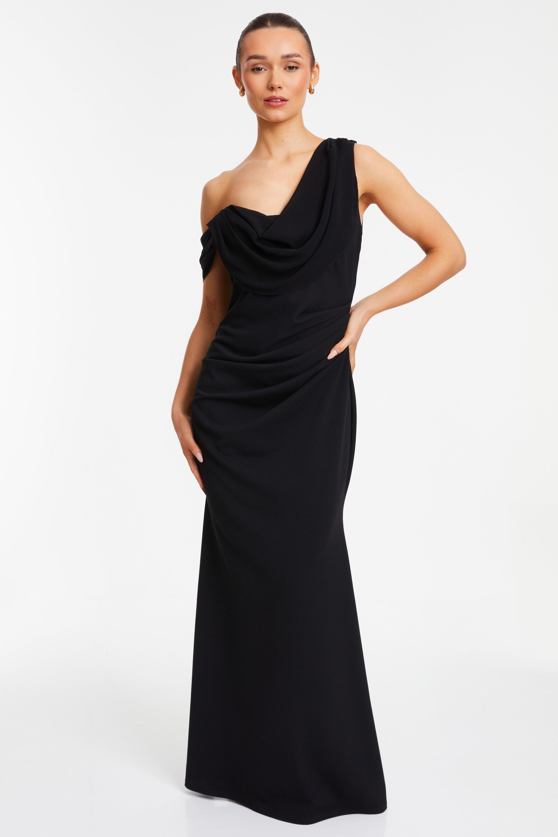 Buy Quiz Black Chiffon Cowl Neck Bridesmaid Maxi Dress from Next Luxembourg