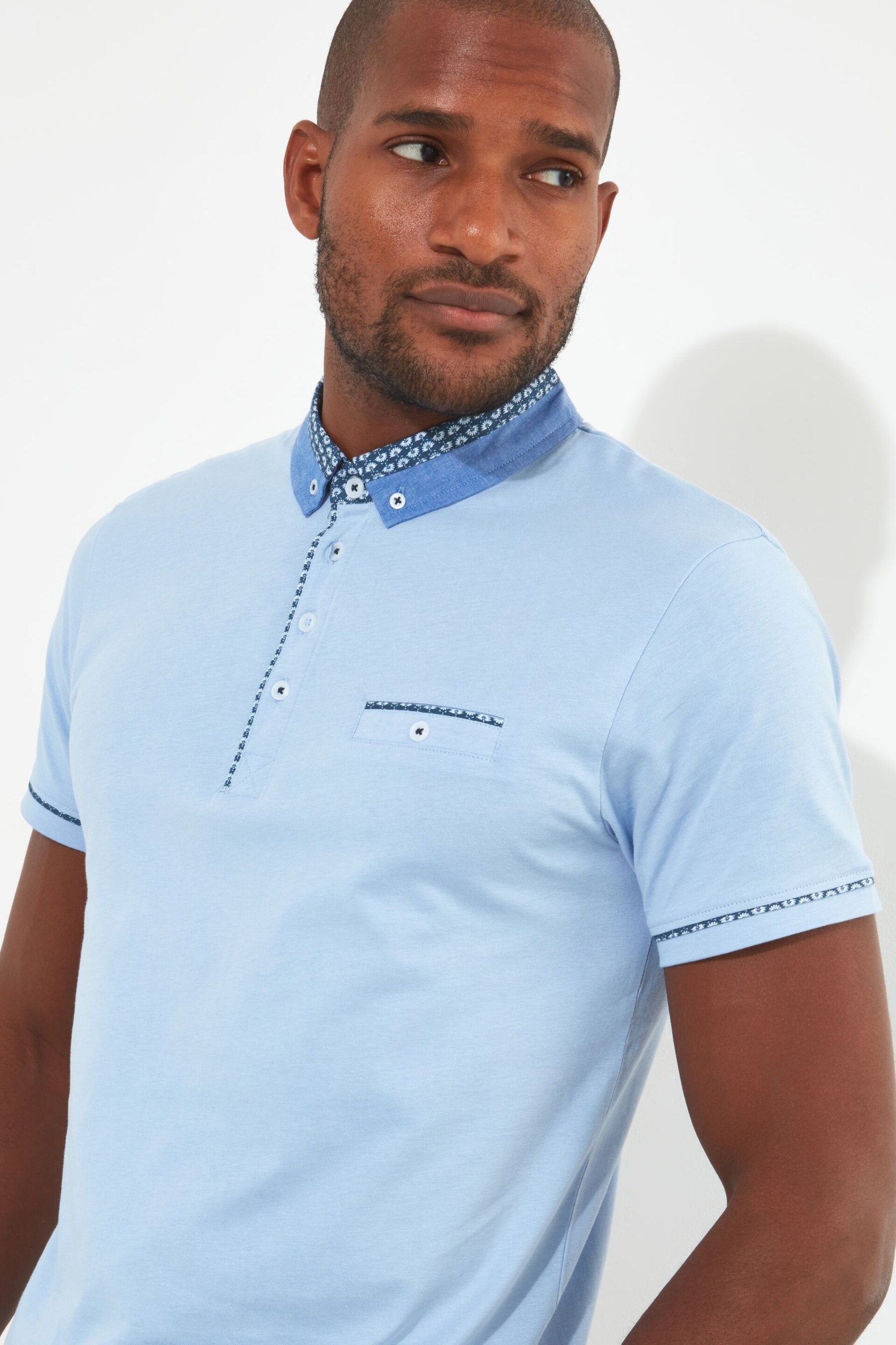 Joe Browns Blue Chambray Collar Polo Shirt - Image 4 of 7
