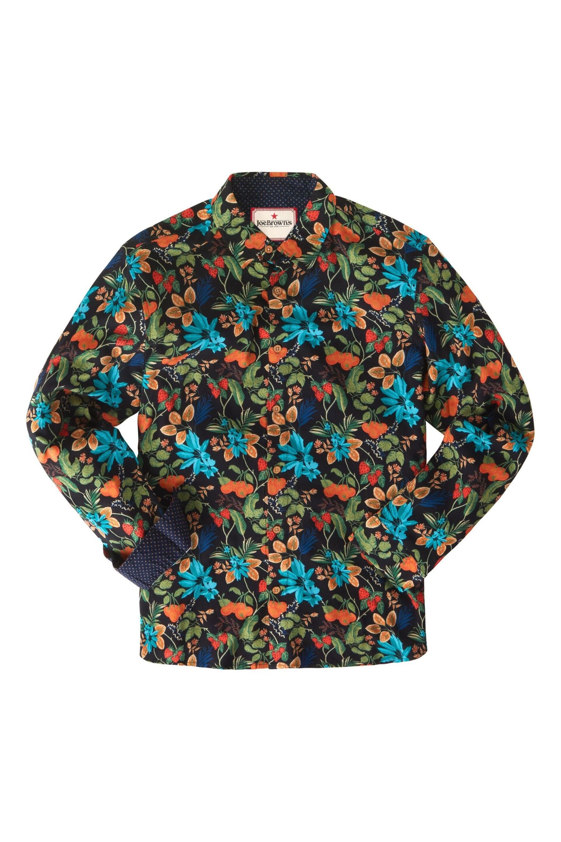 Joe Browns Black Fruit Floral Print Collared Shirt - Image 7 of 7