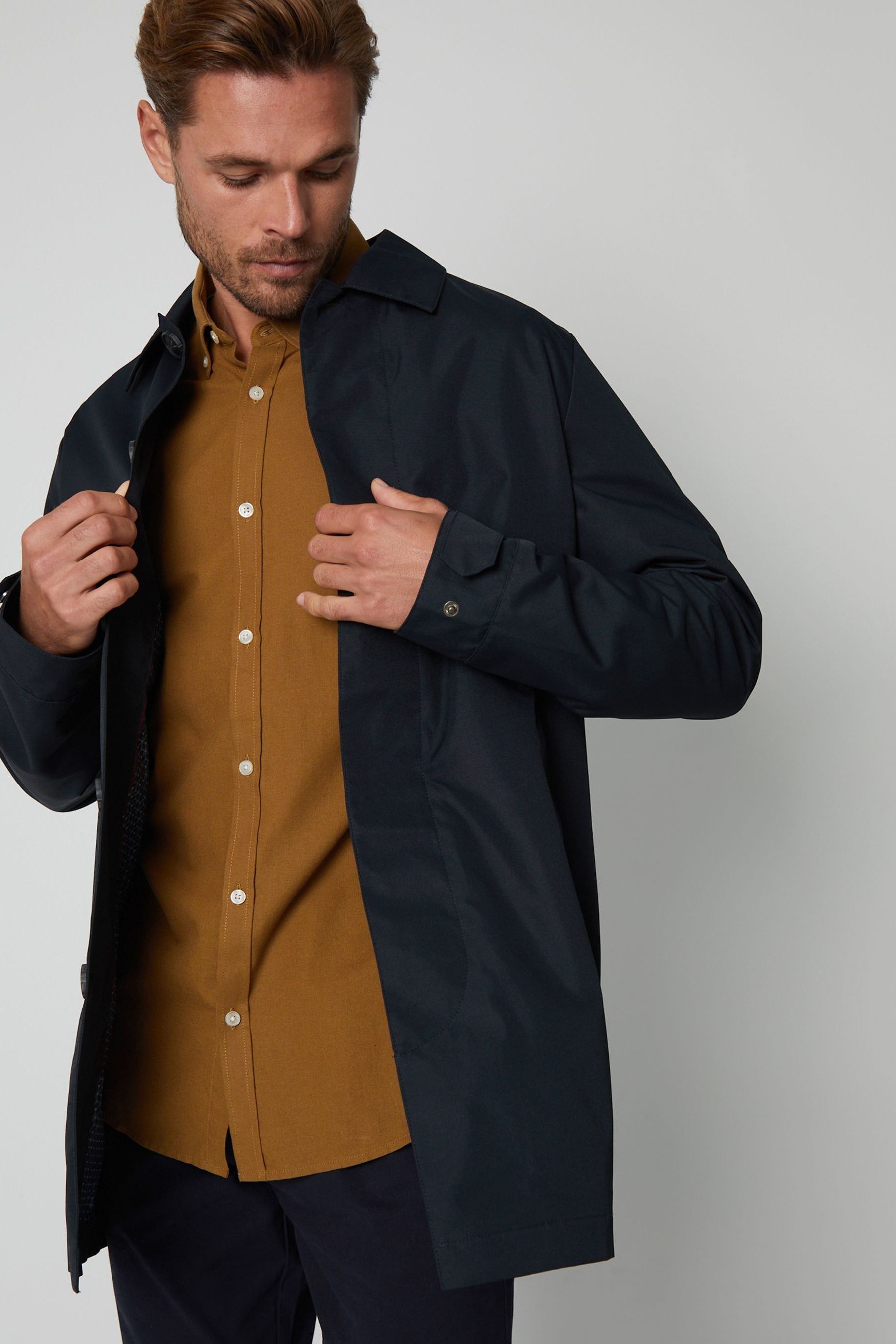 Buy Threadbare Navy Showerproof Longline Tailored Trench Jacket from Next Oman