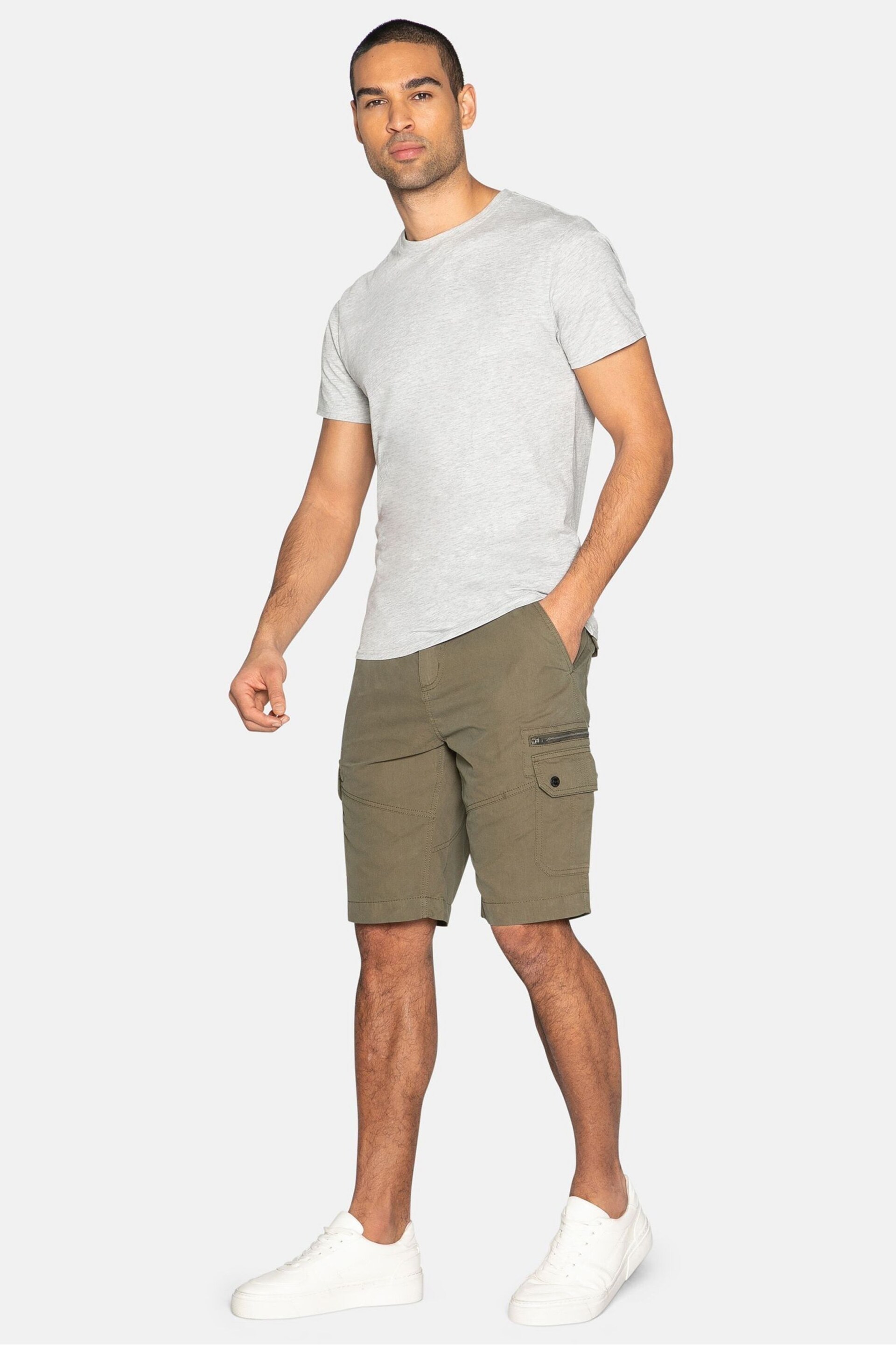 Threadbare Khaki Cotton Blend Belted Cargo Shorts - Image 3 of 4