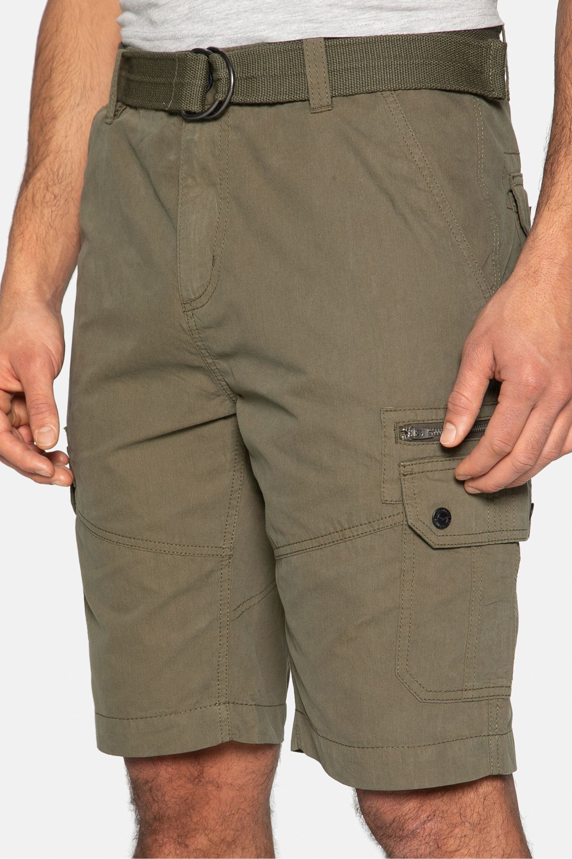 Threadbare Khaki Cotton Blend Belted Cargo Shorts - Image 4 of 4