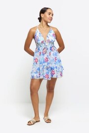 River Island Blue Plunge Tie Dye Mini Dress - Image 3 of 4