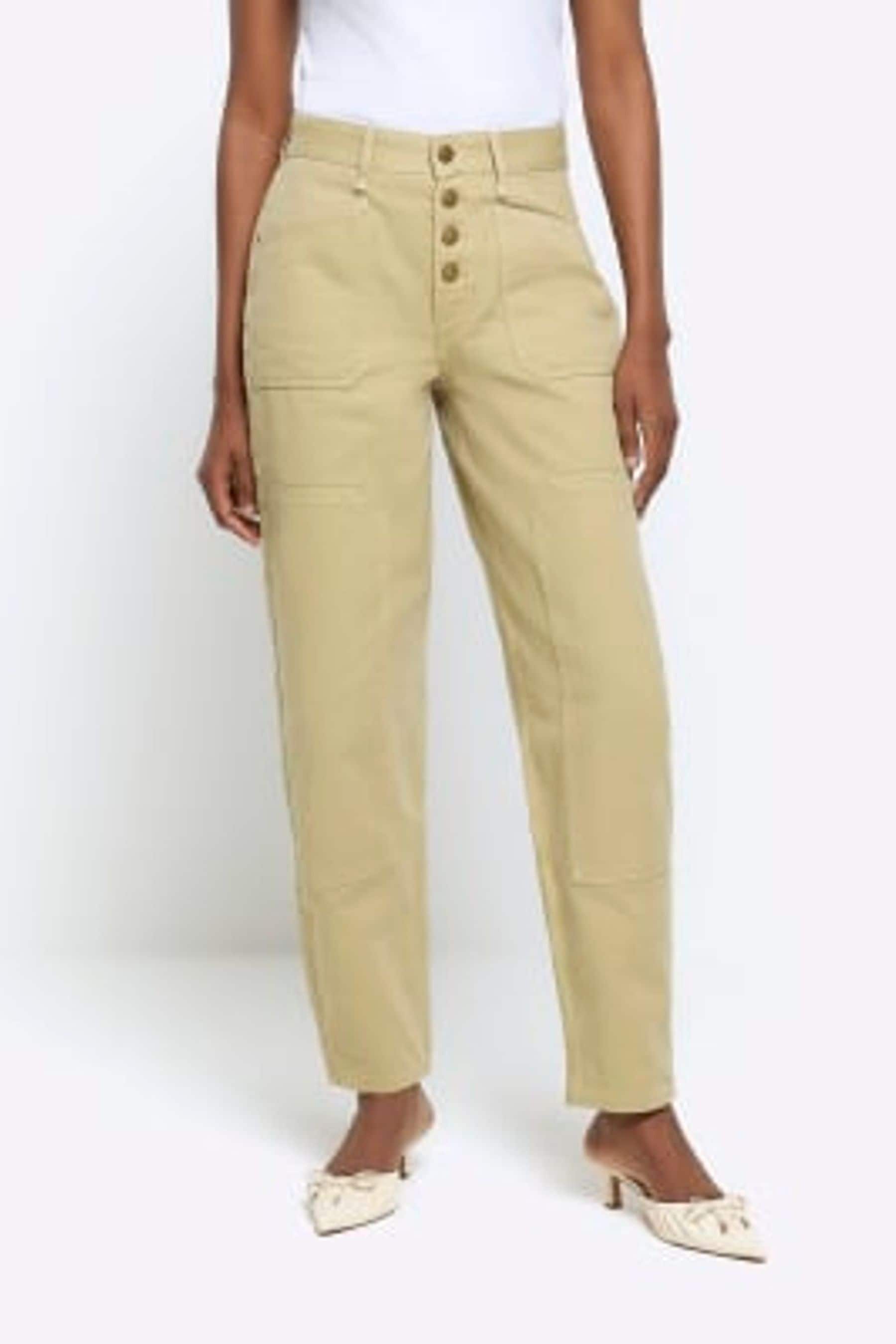 Buy River Island Light Khaki Mid Rise Tapered Barrel Jeans from Next Luxembourg
