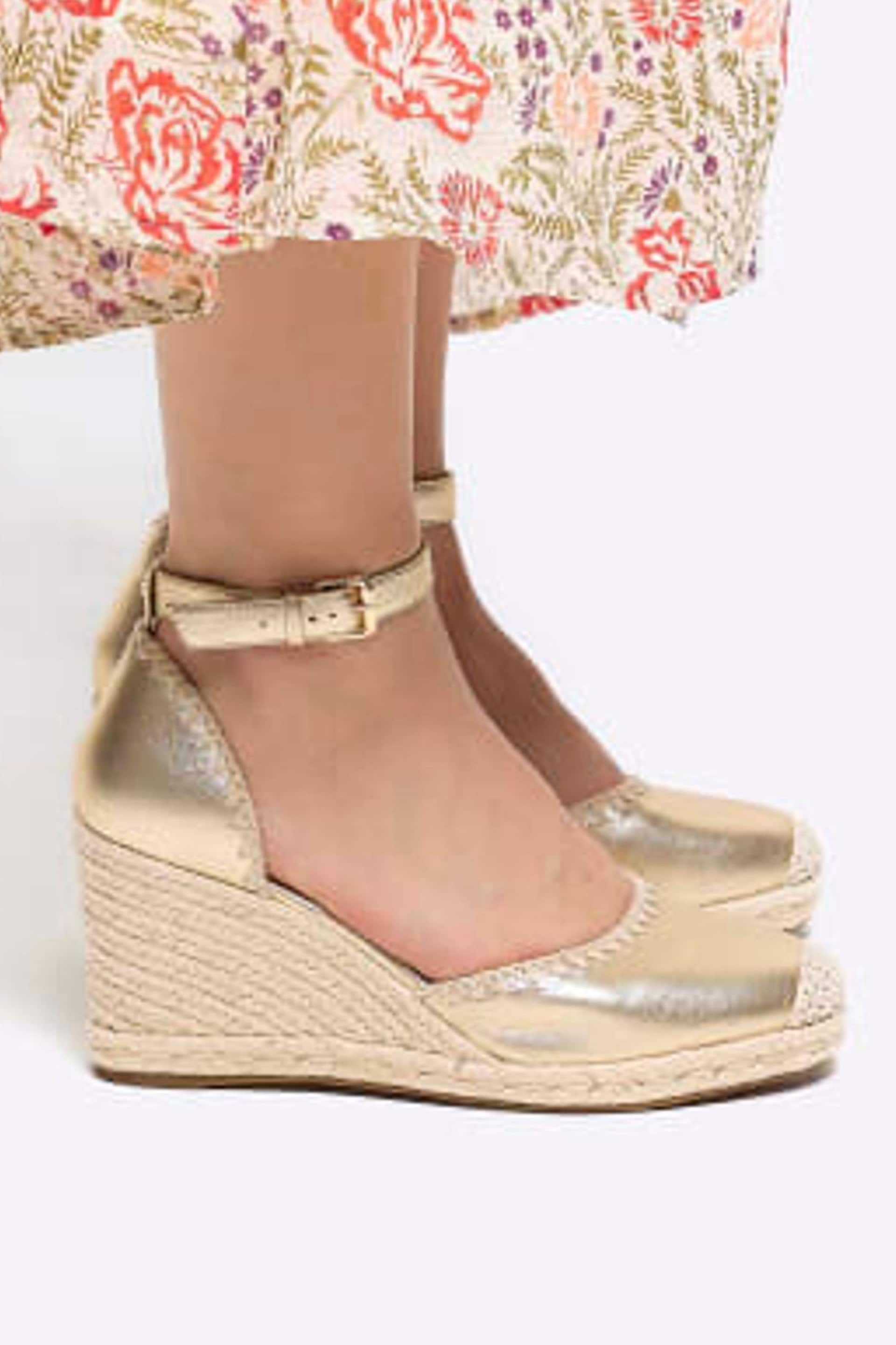 River Island Gold Espadrille Wedge Sandals - Image 1 of 5