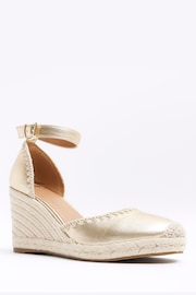 River Island Gold Espadrille Wedge Sandals - Image 3 of 5