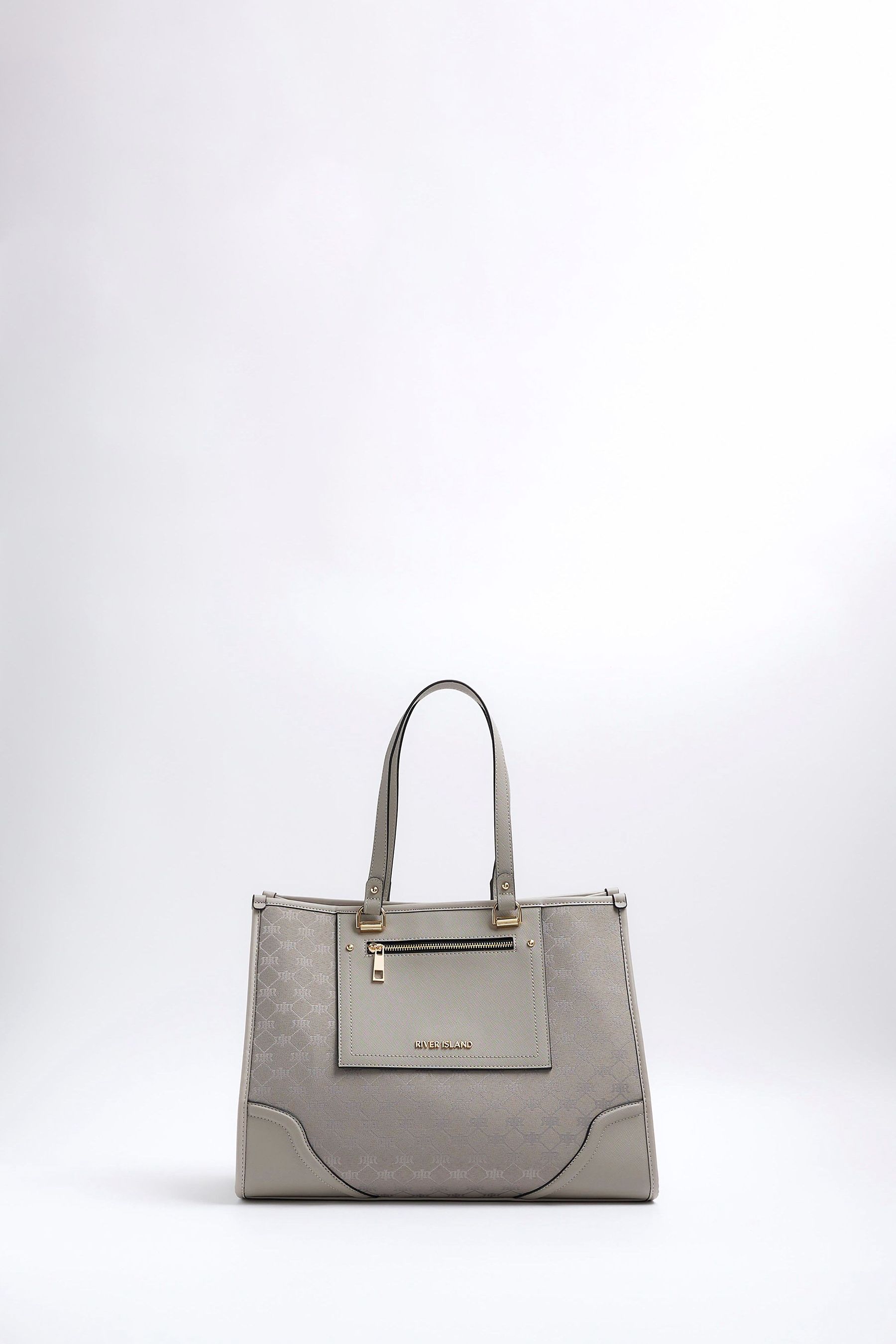 River island grey monogram bag hotsell