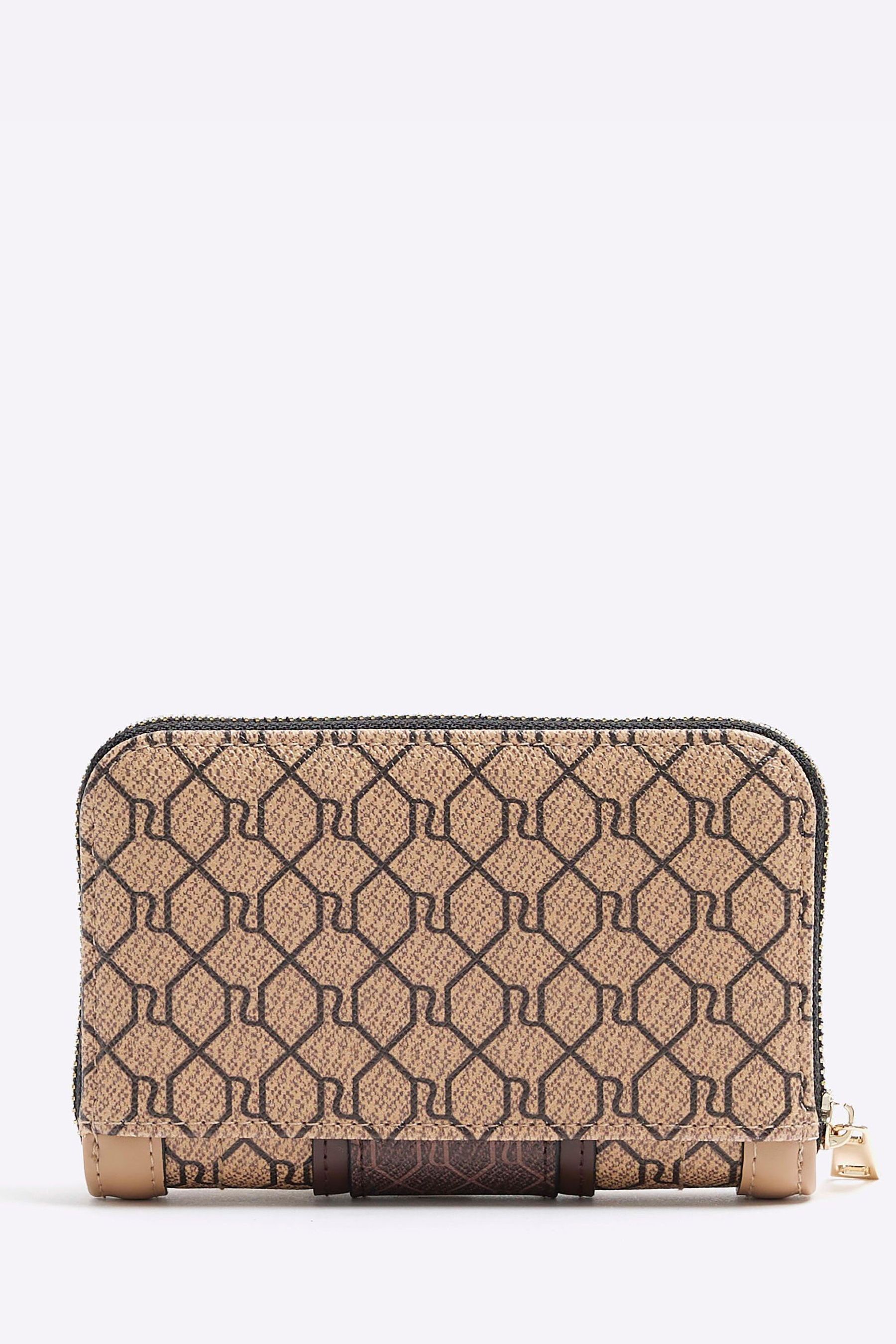 Buy River Island Brown Monogram Panel Zip Around Purse from Next Malta