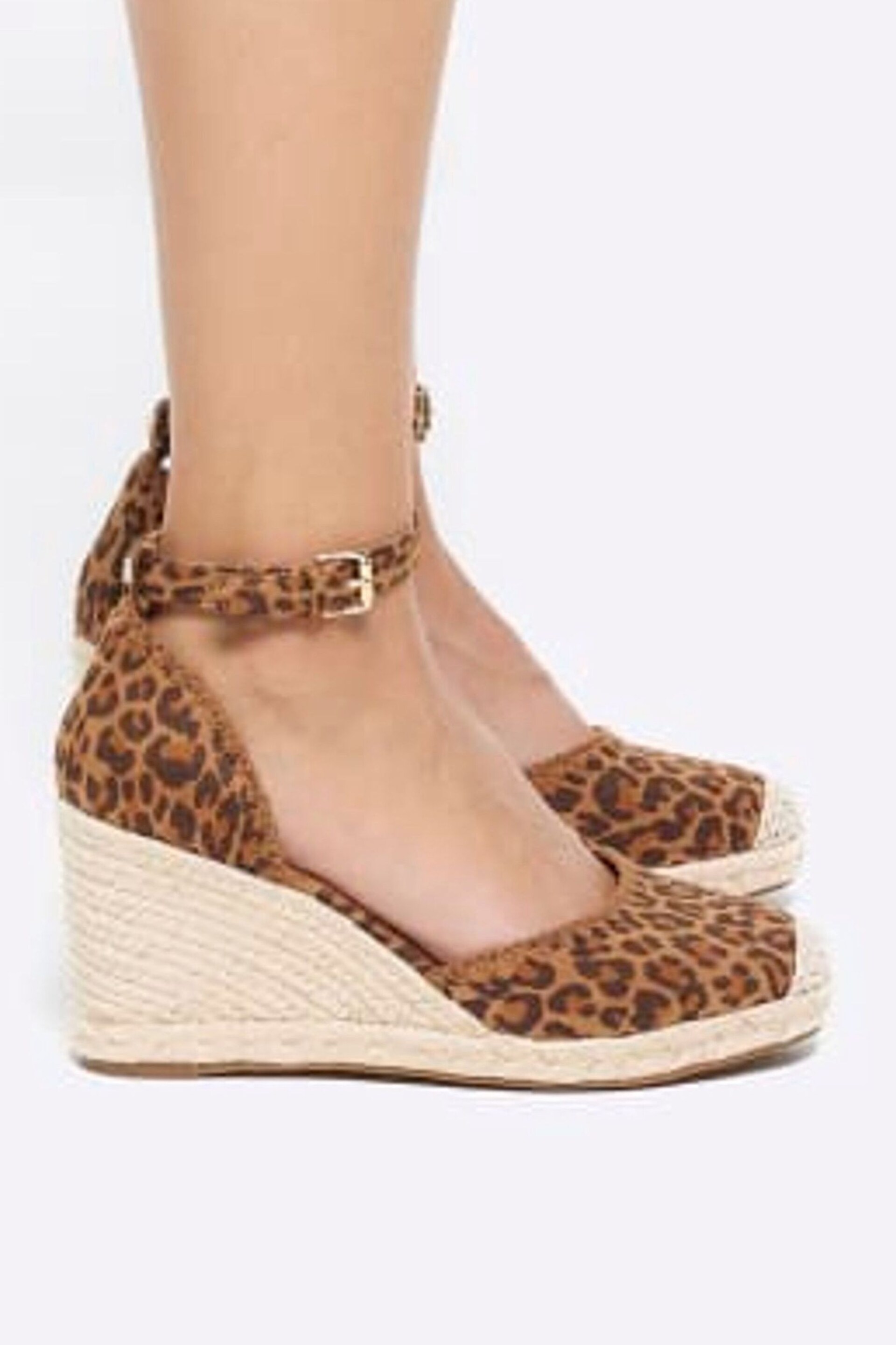 River Island Brown Leopard Espadrille Wedge Sandals - Image 1 of 5