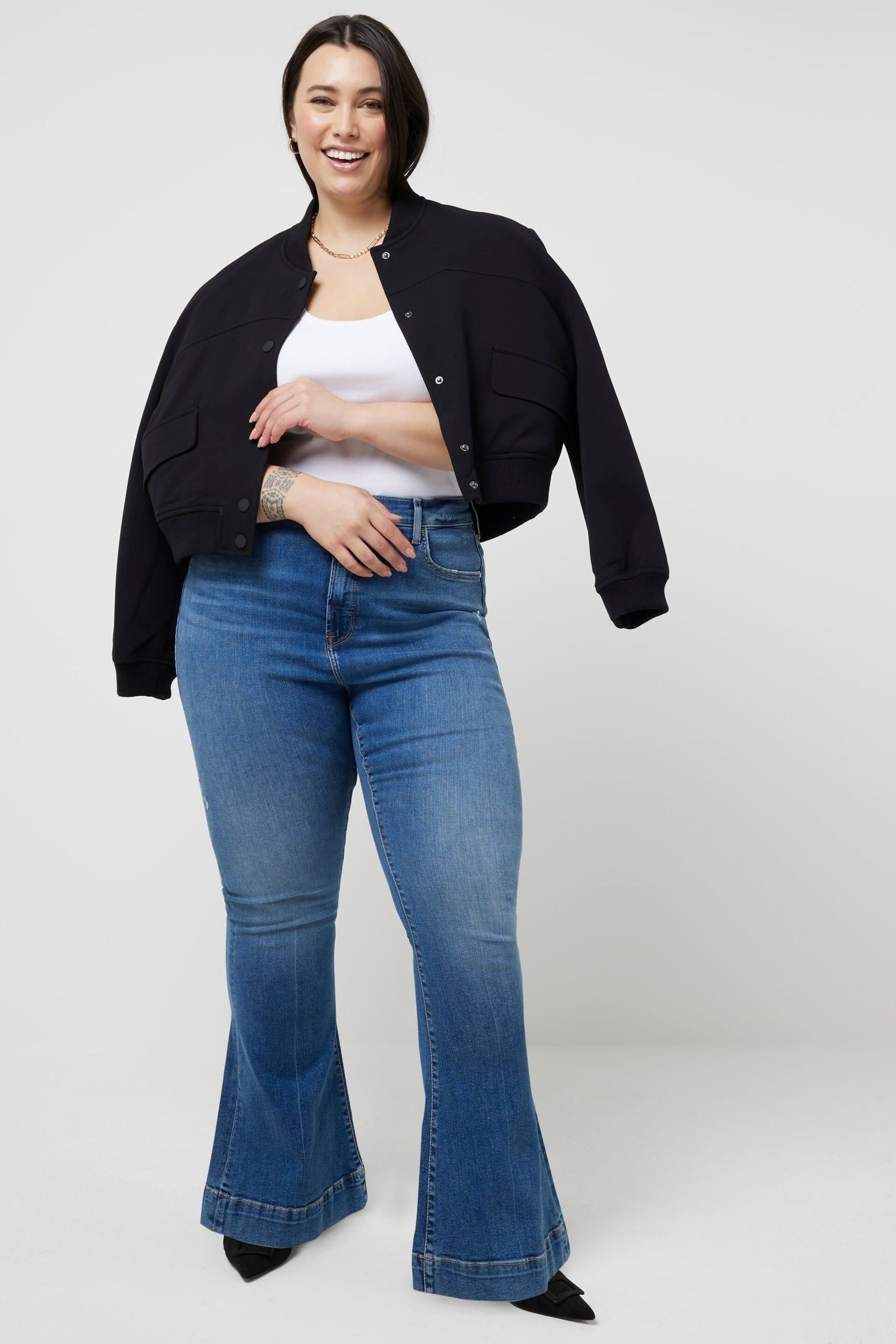 River Island Blue Curve High Rise Tummy Hold Flared Jeans - Image 1 of 5