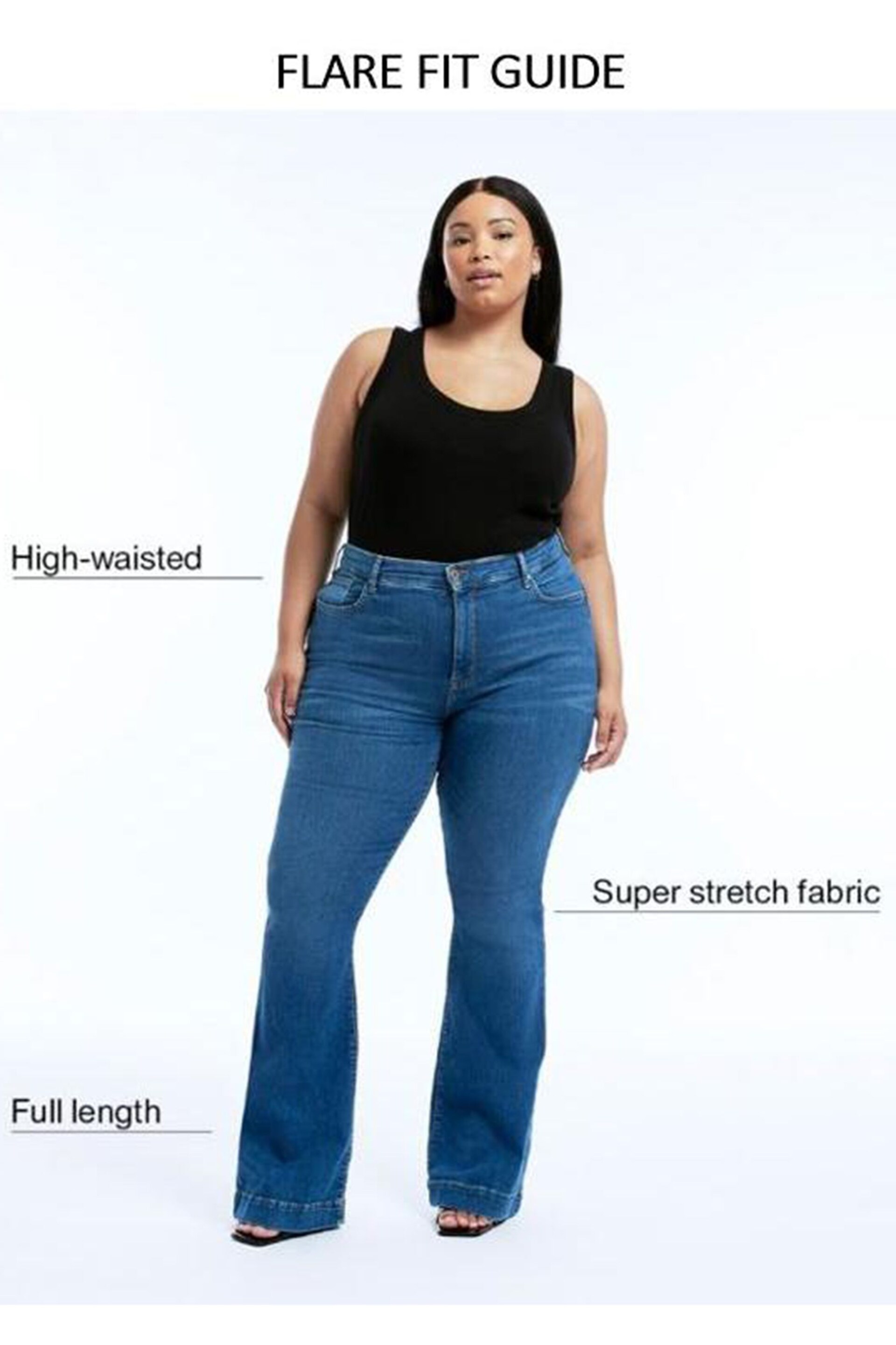 River Island Blue Curve High Rise Tummy Hold Flared Jeans - Image 5 of 5