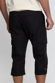 Threadbare Black 3/4 Length Linen Blend Pull-On Cargo Trousers - Image 3 of 4