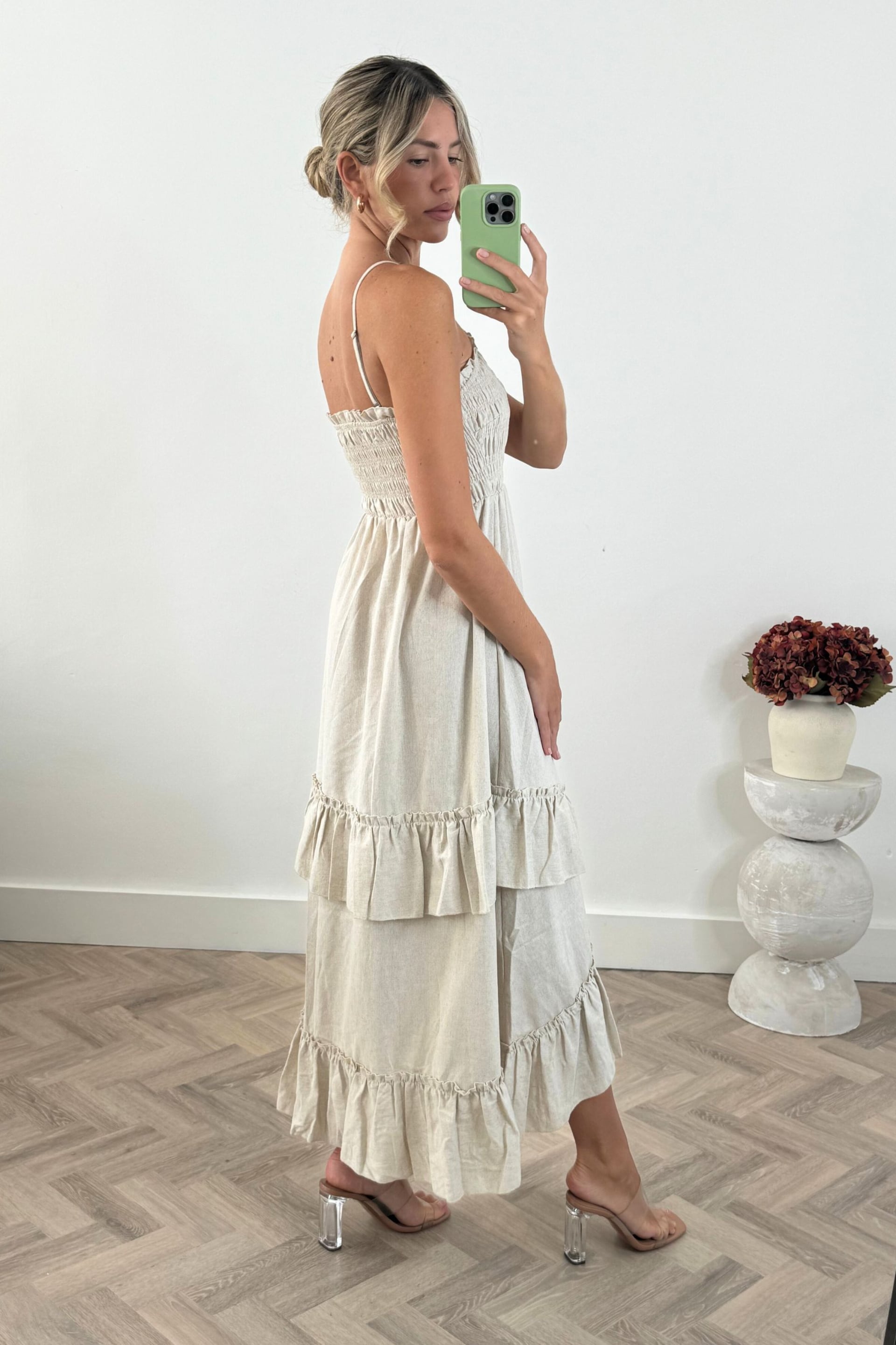 Style Cheat Cream Ruffle Shirred Bandeau Midi Dress - Image 2 of 4