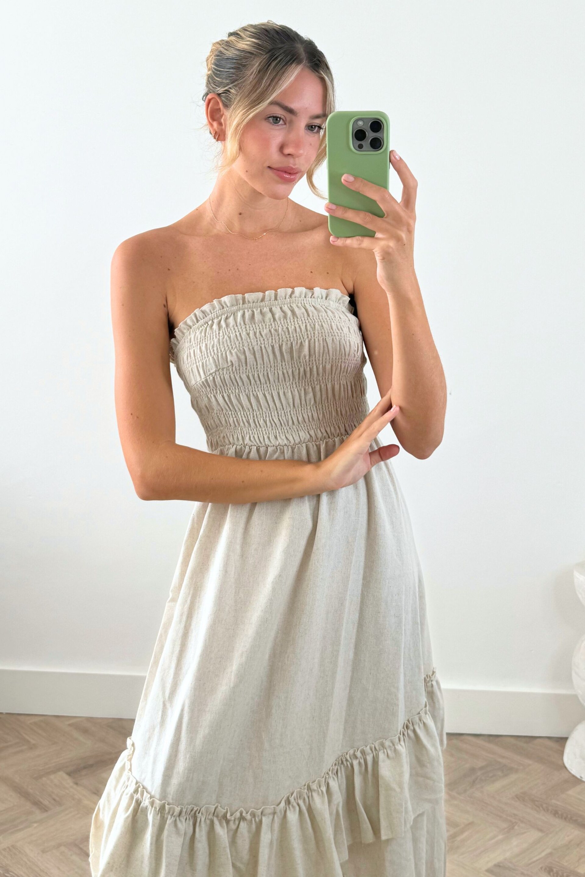 Style Cheat Cream Ruffle Shirred Bandeau Midi Dress - Image 3 of 4